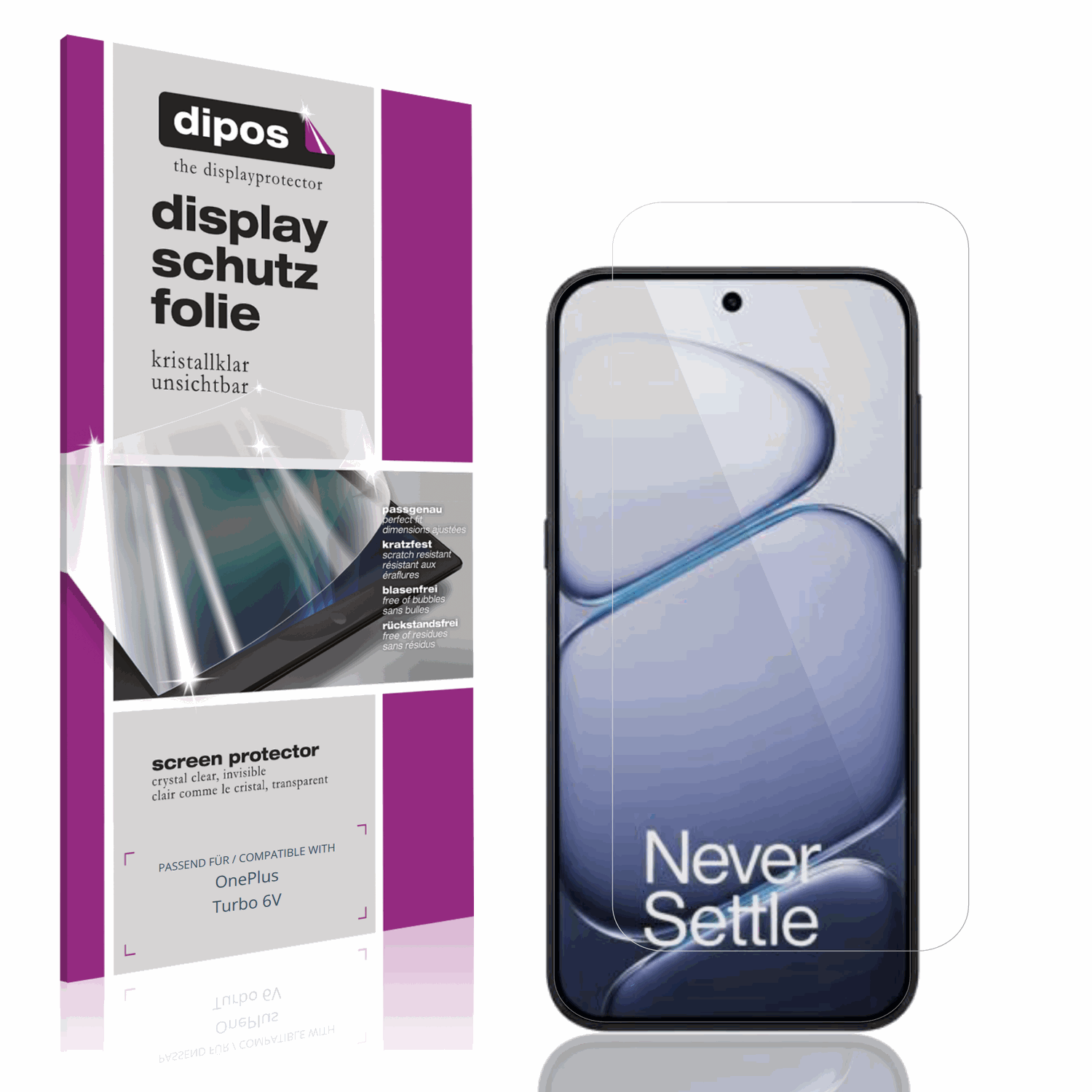 Klare Displayschutzfolie von dipos passend für OnePlus Turbo 6V, präziser Zuschnitt und blasenfrei montiert