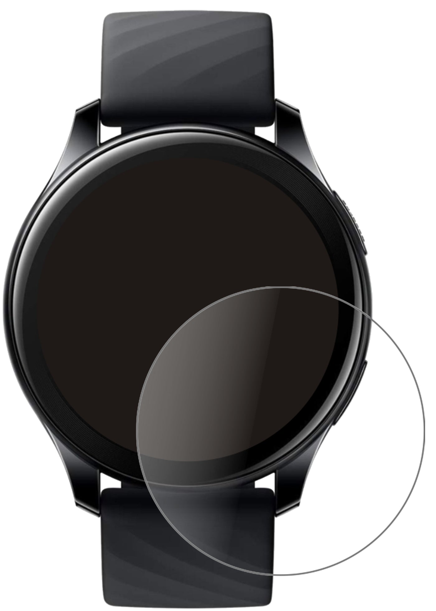 OnePlusWatch (46mm) mit aufgebrachter dipos Panzerfolie, die lästige Fingerabdrücke minimiert