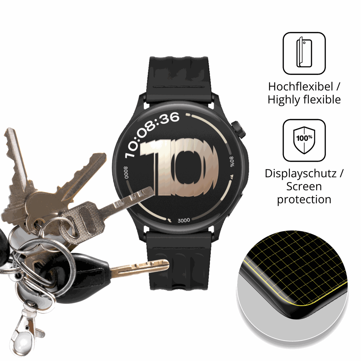 dipos Displayschutz für OnePlus Watch Lite, transparente Oberfläche, perfekte Passform auch für die Rundungen