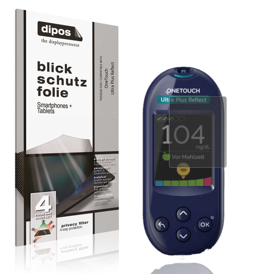 Blickschutzfolie von dipos passend für OneTouch Ultra Plus Reflect, präziser Zuschnitt und blasenfrei montiert