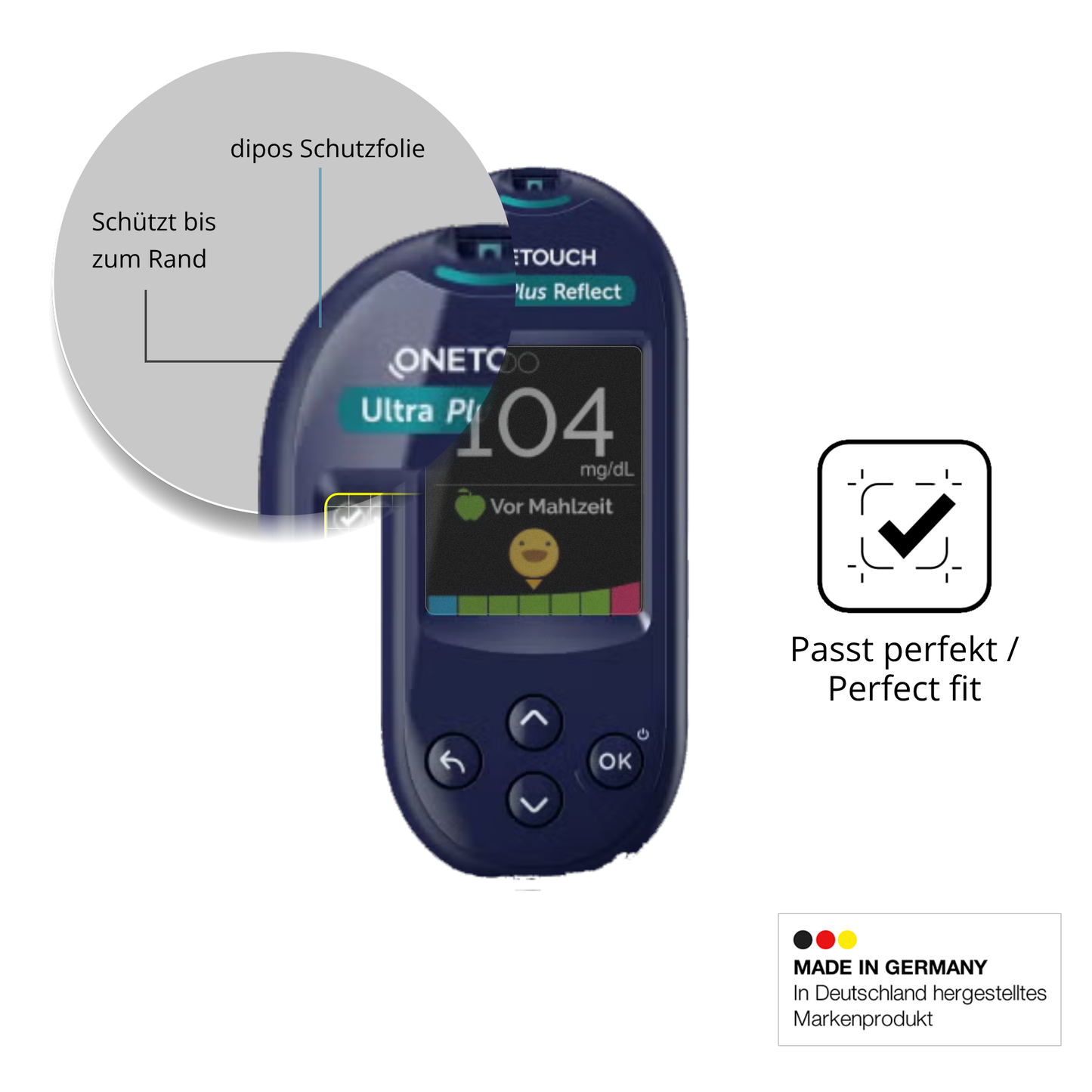 Schutz gegen Kratzer auf dem OneTouch Ultra Plus Reflect Glas durch Schlüssel oder Ähnliches