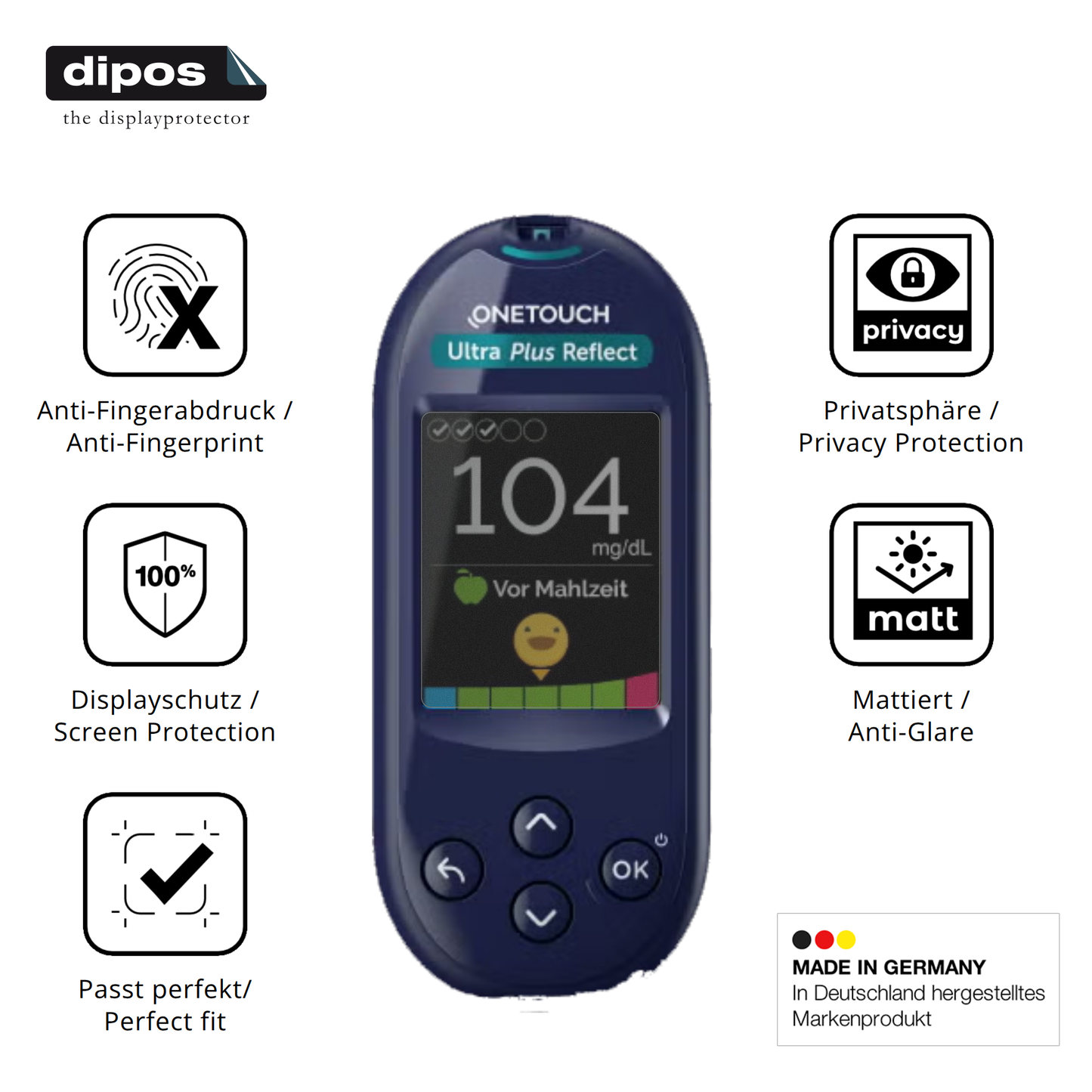 Privatsphäre-Schutz durch Sichtschutz-Folie passend zugeschnitten für OneTouch Ultra Plus Reflect