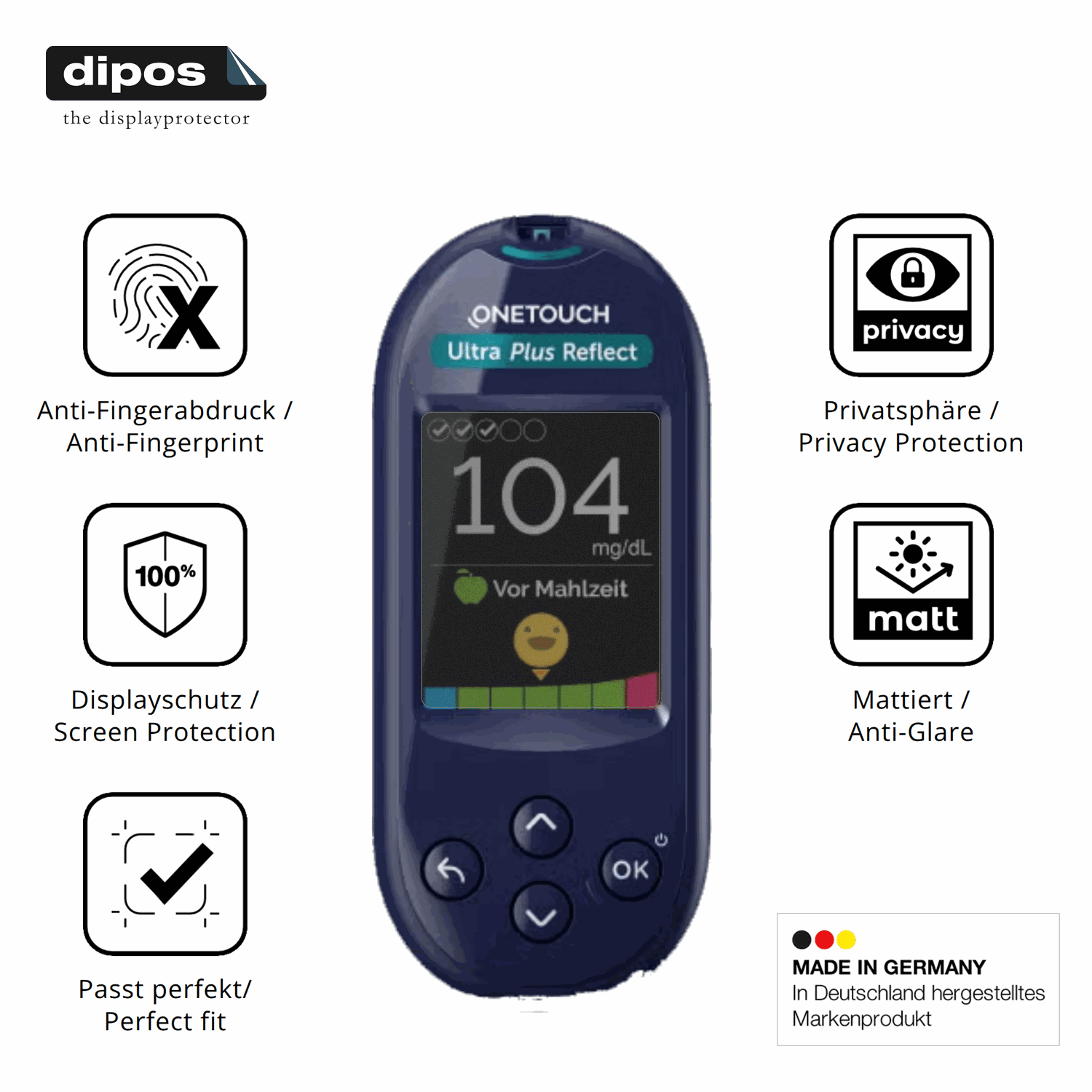Privatsphäre-Schutz durch Sichtschutz-Folie passend zugeschnitten für OneTouch Ultra Plus Reflect