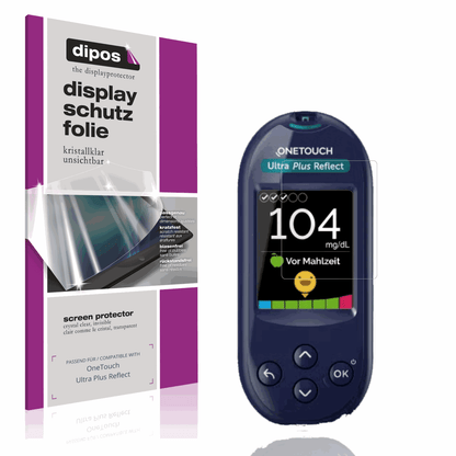 Klare Displayschutzfolie von dipos passend für OneTouch Ultra Plus Reflect, präziser Zuschnitt und blasenfrei montiert