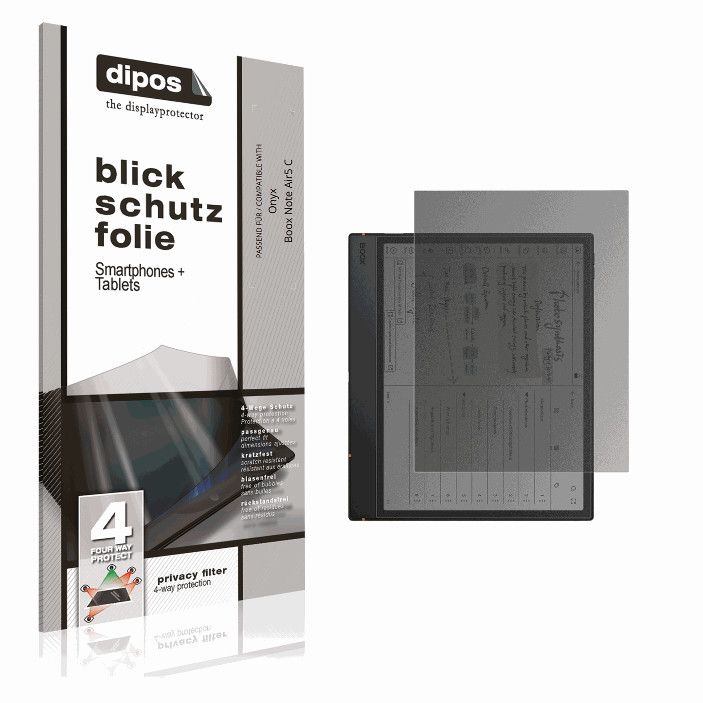 Blickschutzfolie von dipos passend für onyxboox note air5 c, präziser Zuschnitt und blasenfrei montiert