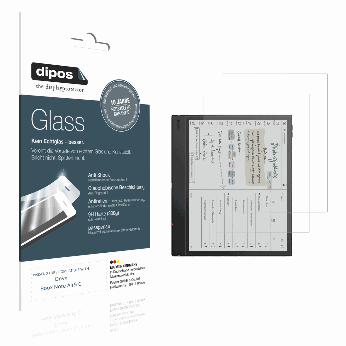 Matte Displayschutzfolie von dipos passend für onyxboox note air5 c, 9H kratzfest und blasenfrei montiert