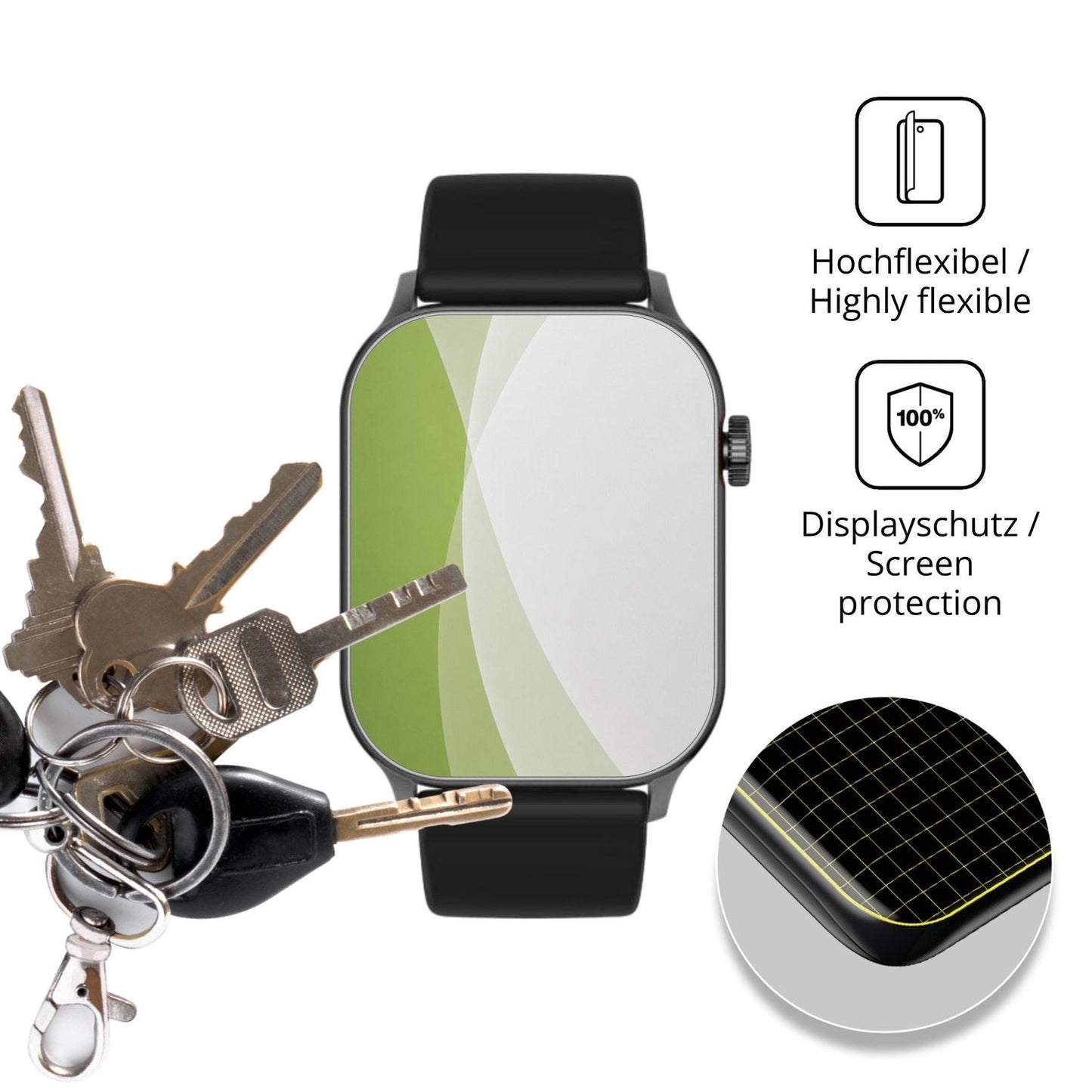 dipos Displayschutz für OOQE Watch Pro 8, transparente Oberfläche, perfekte Passform auch für die Rundungen