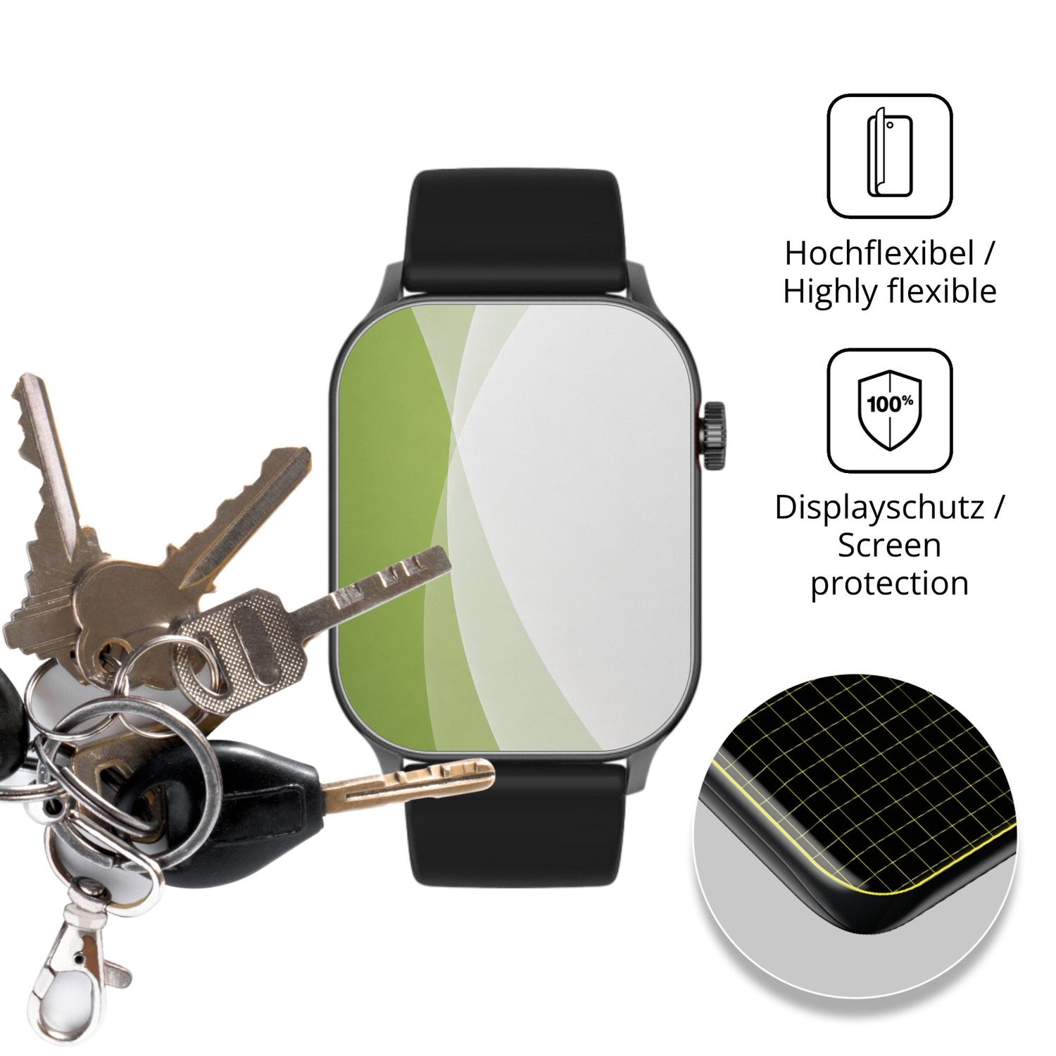 dipos Displayschutz für OOQE Watch Pro 8, transparente Oberfläche, perfekte Passform auch für die Rundungen
