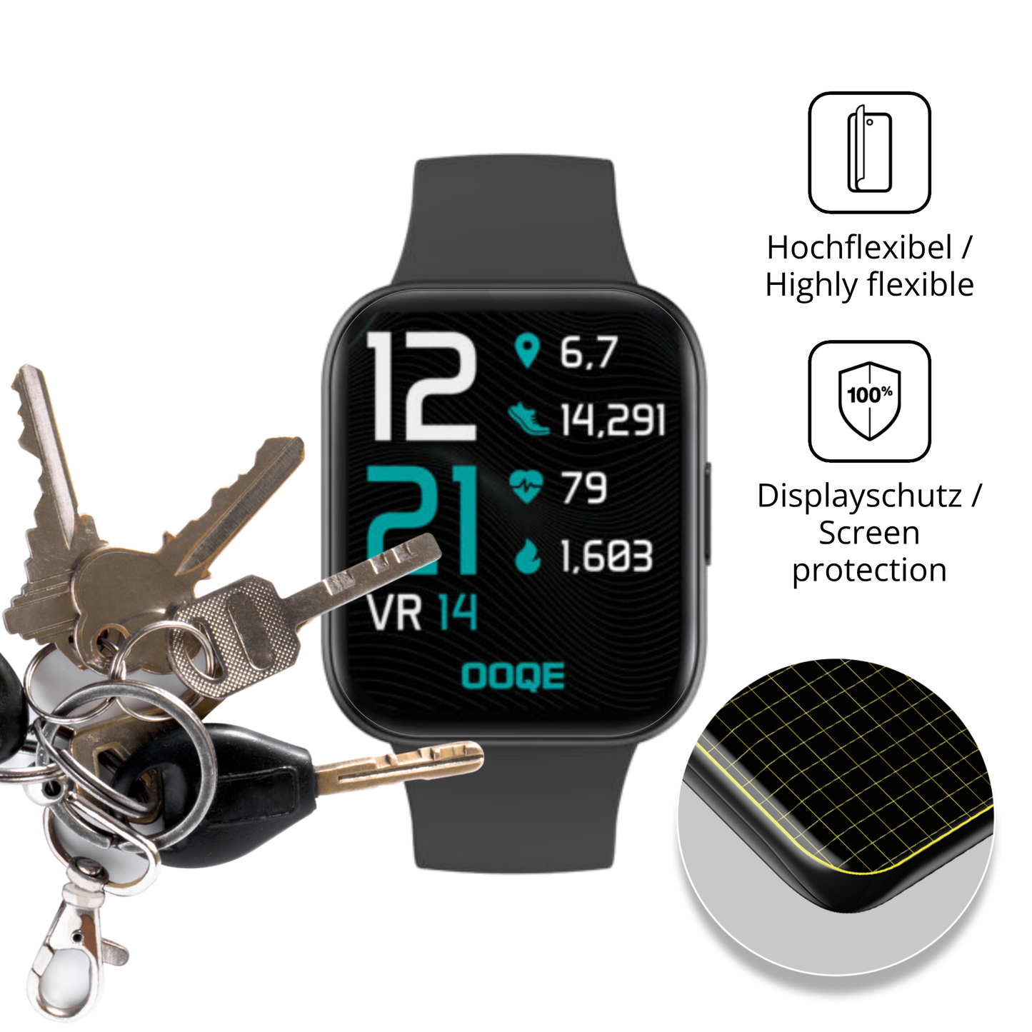 dipos Displayschutz für OOQE Watch Pro 6, transparente Oberfläche, geringe Dicke und perfekte Passform