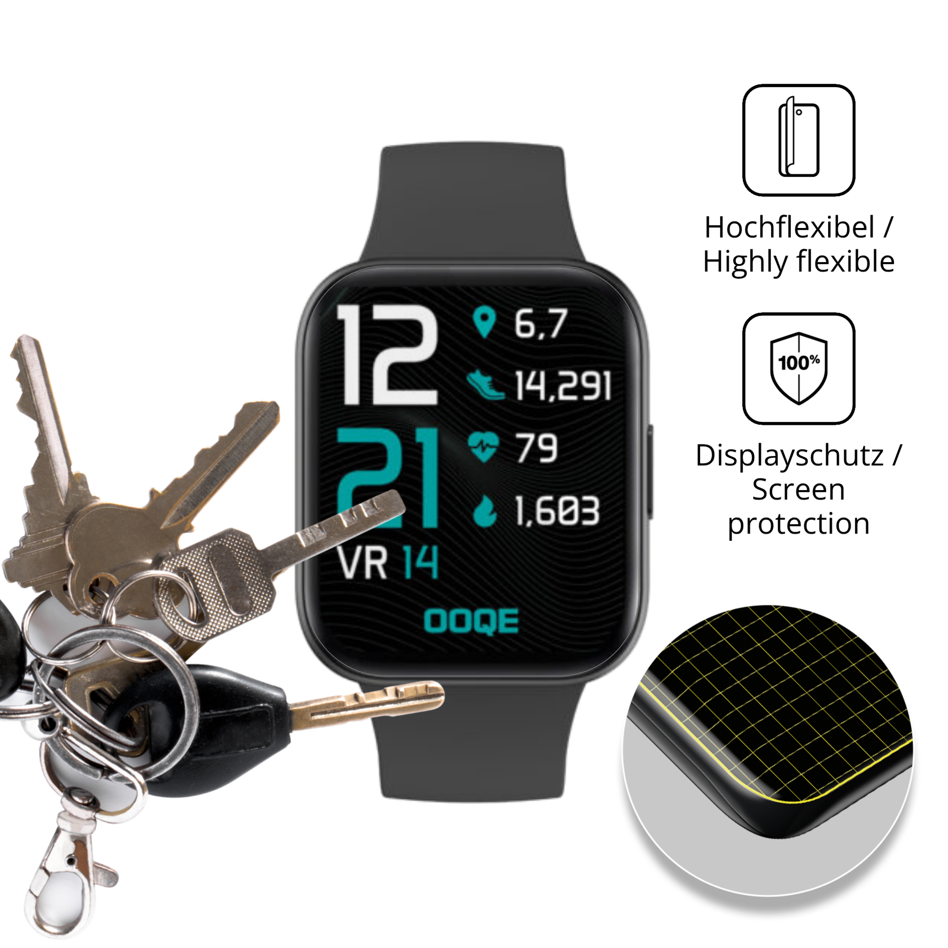 dipos Displayschutz für OOQE Watch Pro 6, transparente Oberfläche, geringe Dicke und perfekte Passform