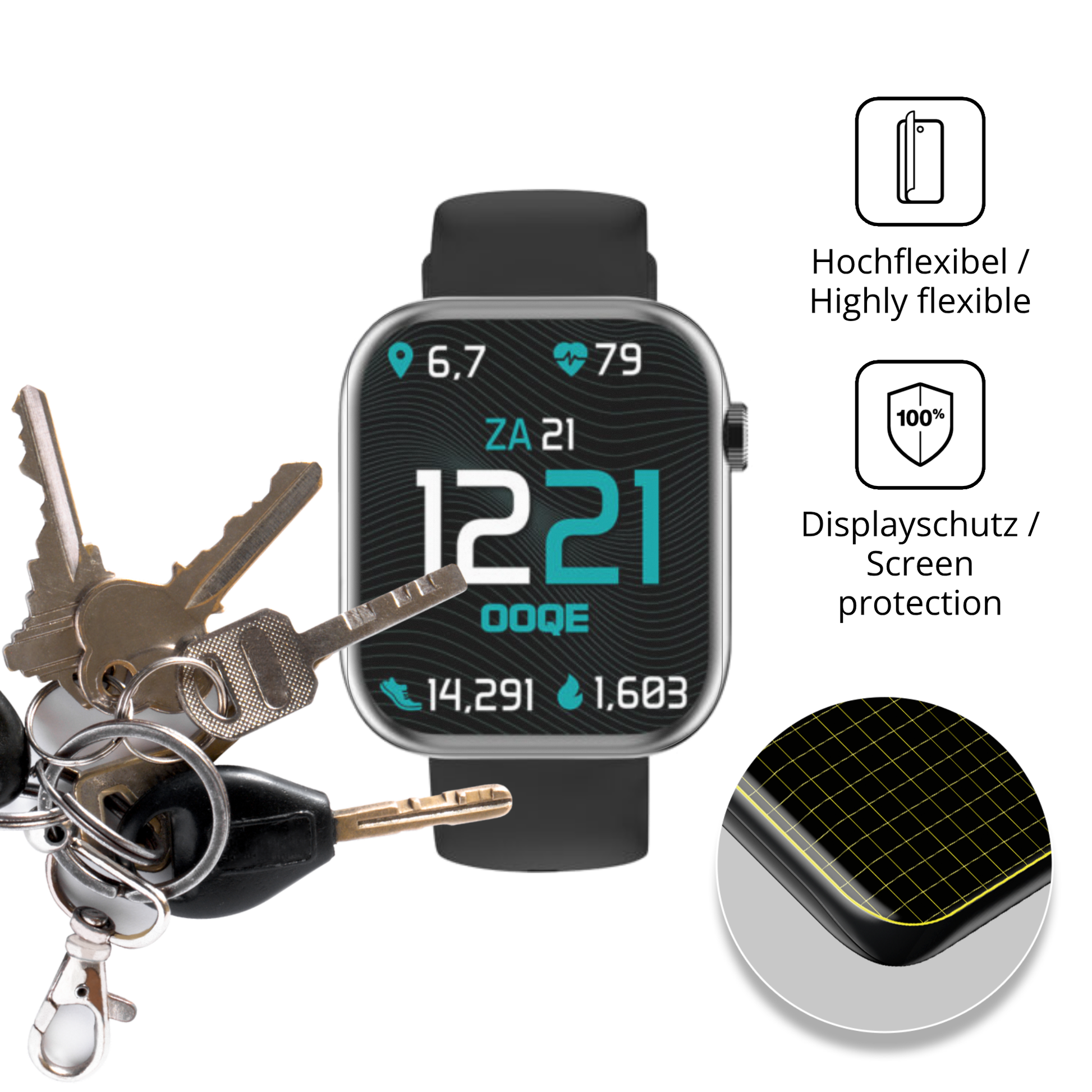 dipos Displayschutz für Ooqe Watch Pro 7, transparente Oberfläche, perfekte Passform auch für die Rundungen