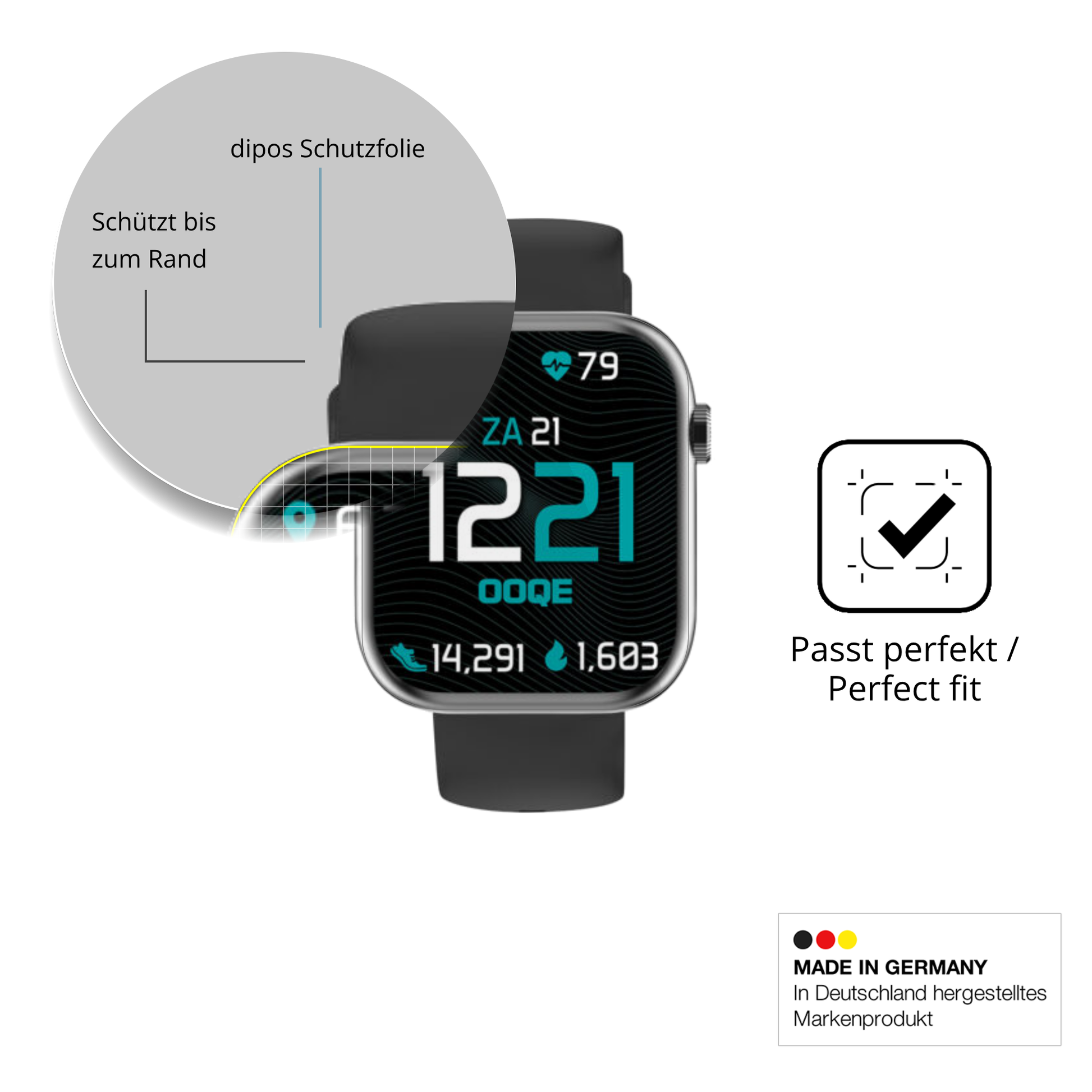 Schutzfolie mit optimaler Passform, zur Verwendung mit Hüllen geeignet