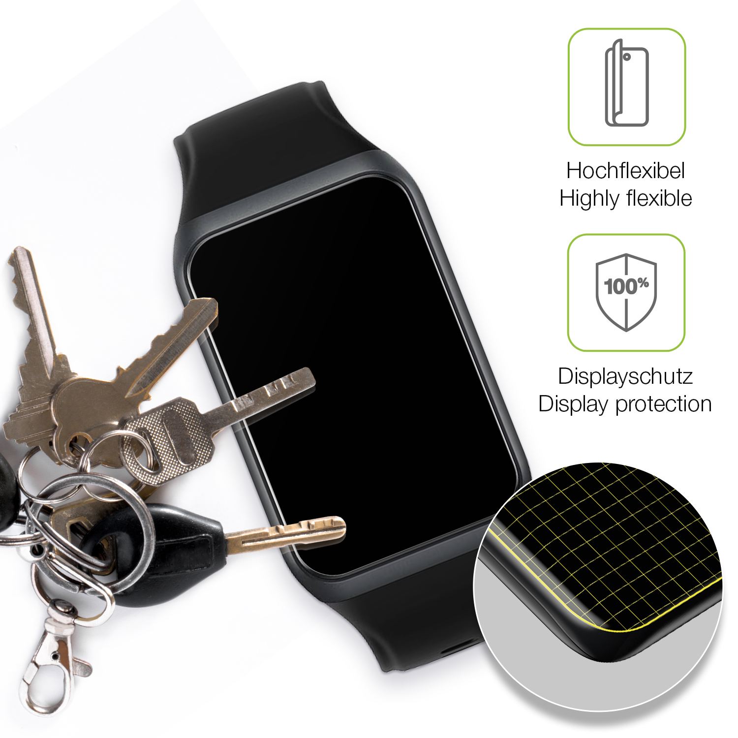dipos Displayschutz für Oppo Band 2, transparente Oberfläche, perfekte Passform auch für die Rundungen