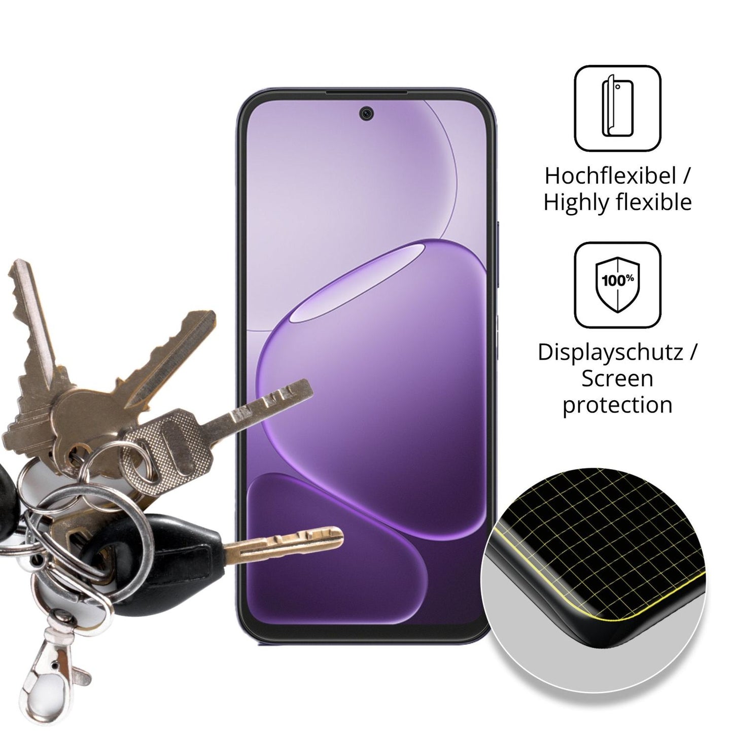 dipos Displayschutz für Oppo K14 5G, transparente Oberfläche, perfekte Passform auch für die Rundungen