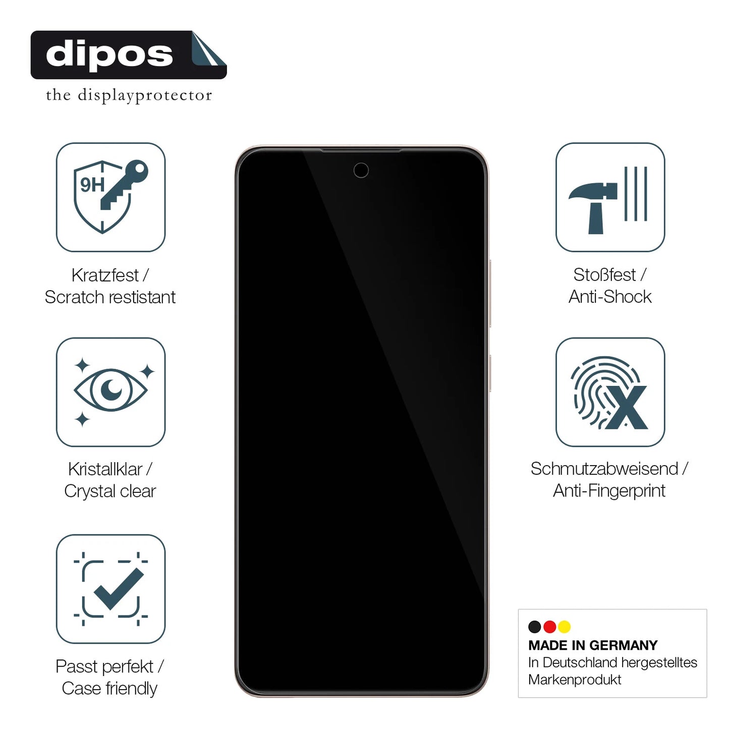 dipos Displayschutz für Oppo Reno 12, transparente Oberfläche, perfekte Passform auch für die Rundungen