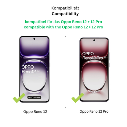 OppoReno 12 Pro mit aufgebrachter dipos Displayschutzfolie, die lästige Fingerabdrücke minimiert