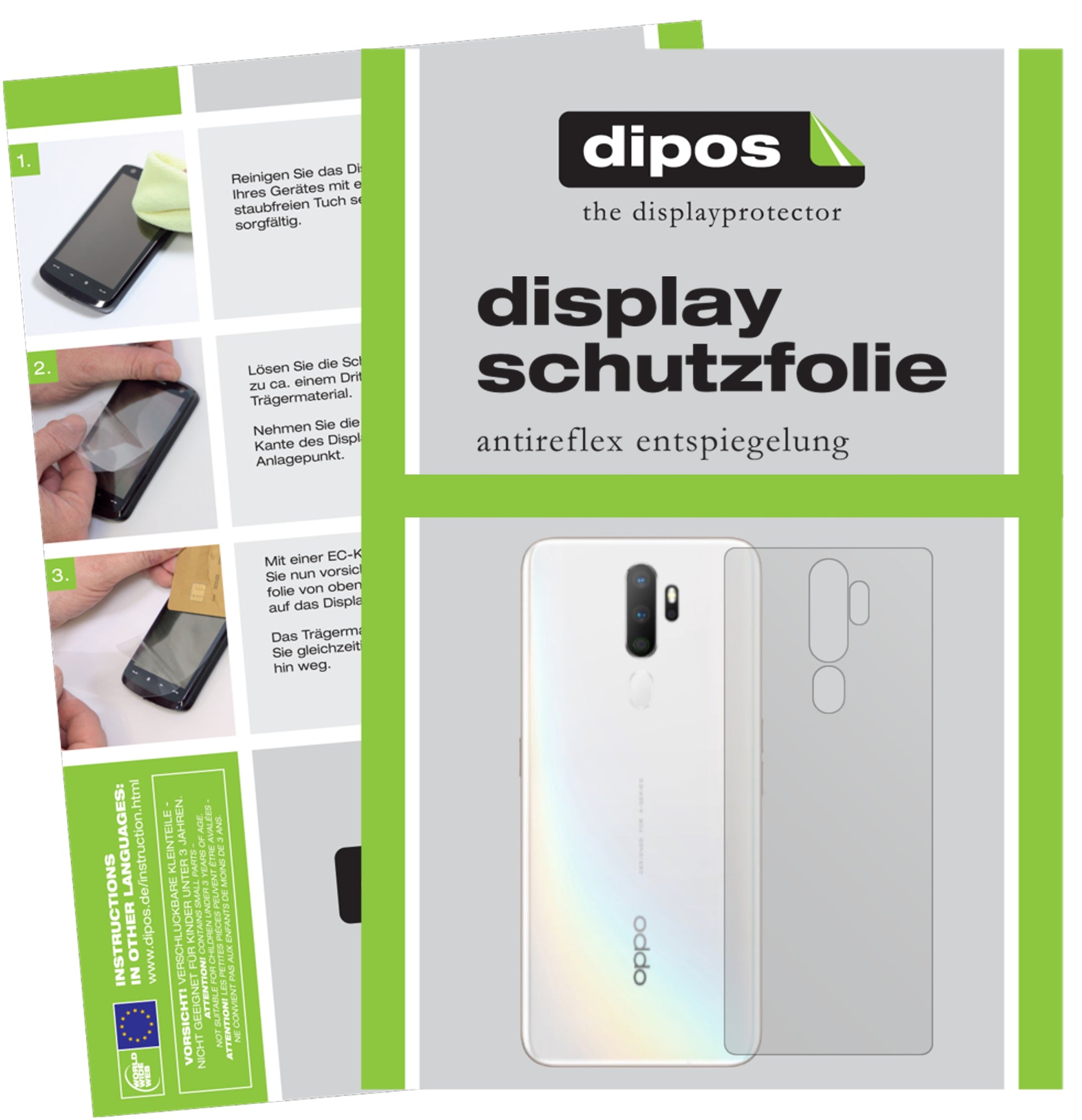 Matte Displayschutzfolie von dipos passend für Oppo A9 (2020) Rückseite, präziser Zuschnitt und blasenfrei montiert