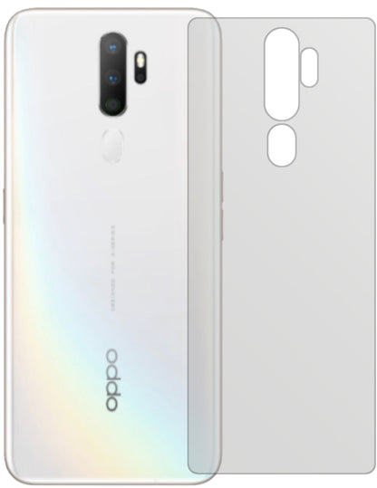 OppoA9 (2020) Rückseite mit aufgebrachter dipos Displayschutzfolie, die lästige Fingerabdrücke minimiert