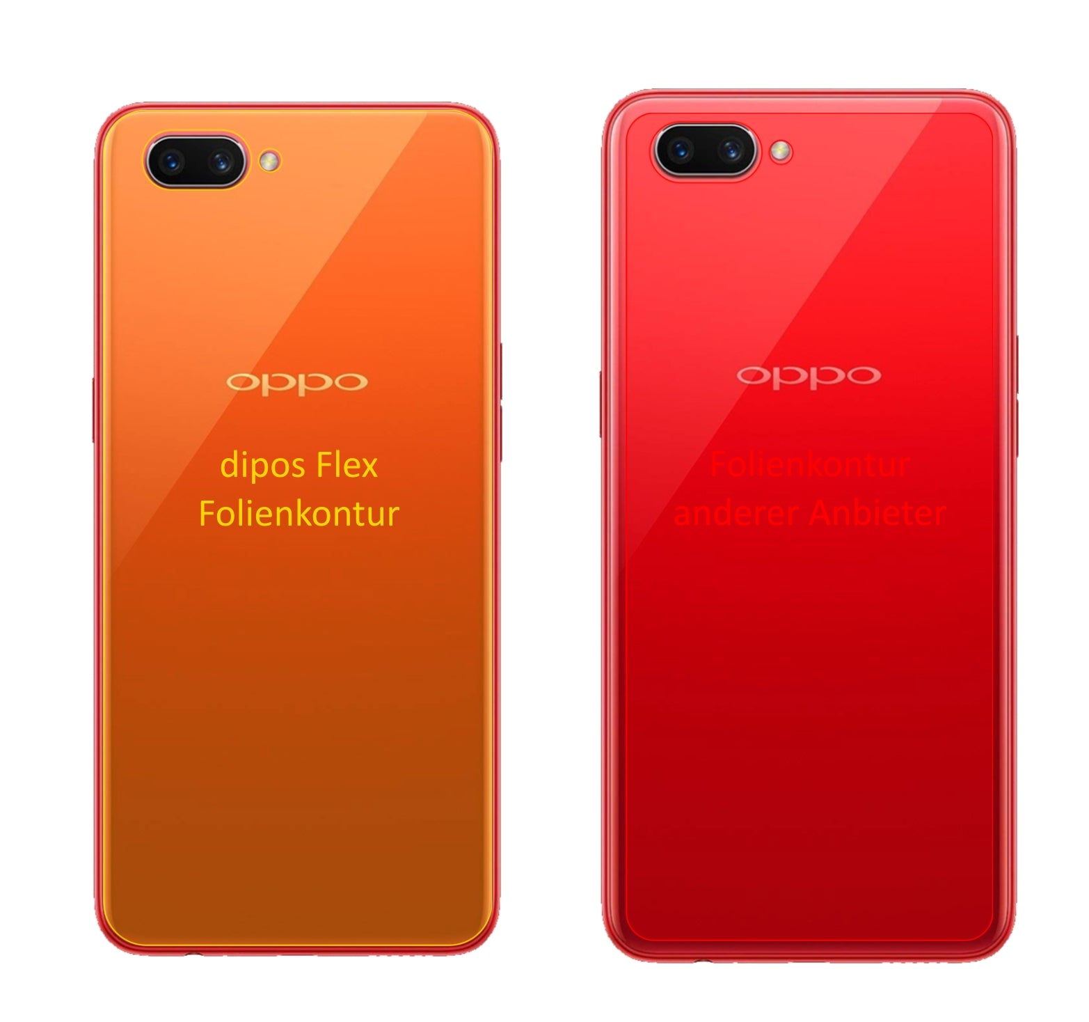 OPPOA3S Rückseite mit aufgebrachter dipos Displayschutzfolie, glasklare Darstellung ohne Einschränkungen