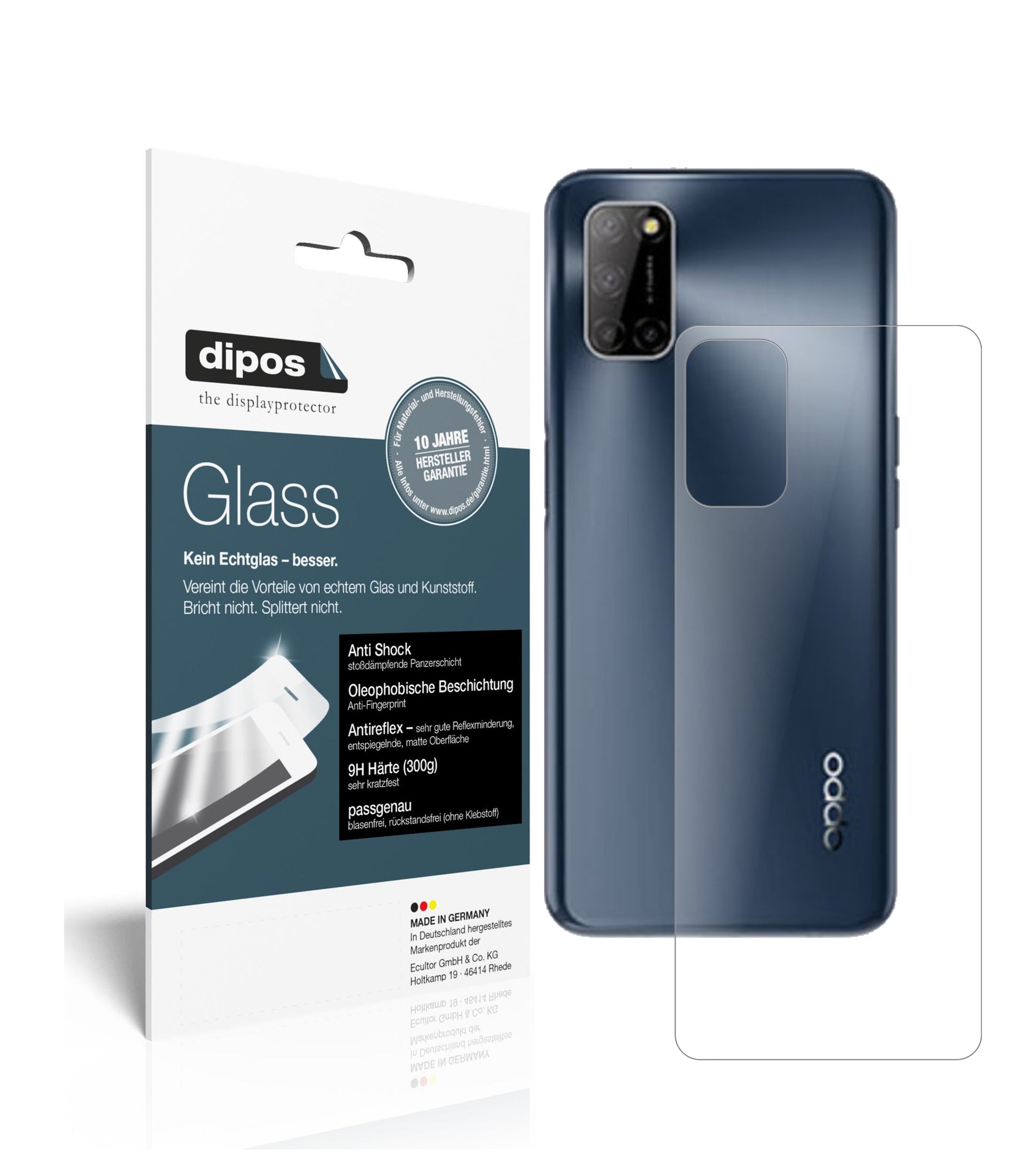 Matte Displayschutzfolie von dipos passend für Oppo A52 Rückseite, 9H kratzfest und blasenfrei montiert