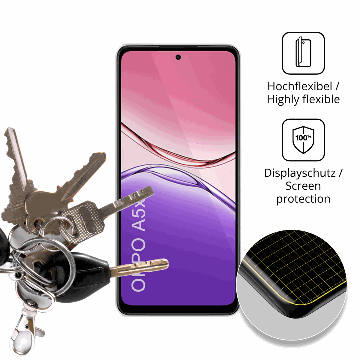 dipos Displayschutz für Oppo A5x, transparente Oberfläche, geringe Dicke und perfekte Passform