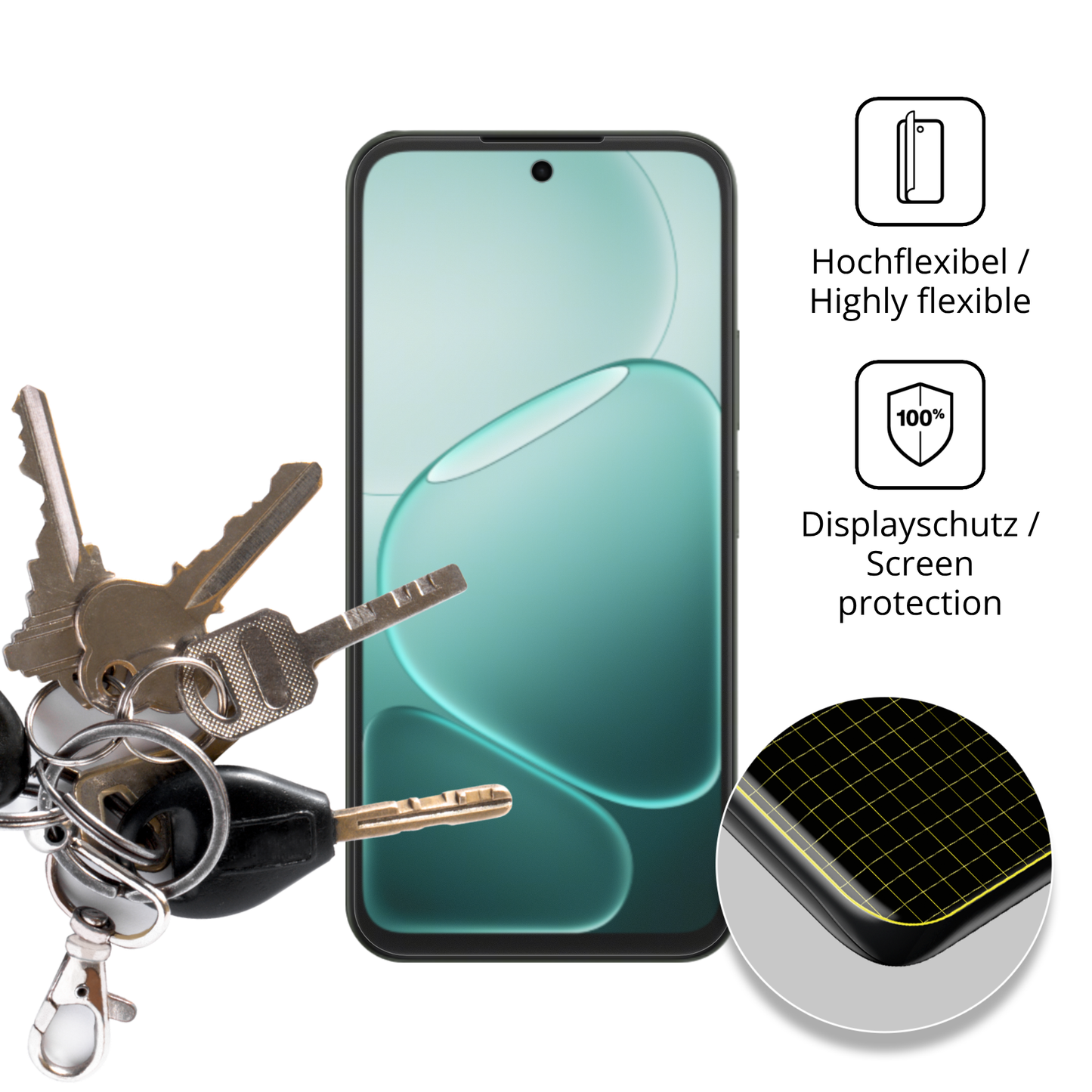 dipos Displayschutz für Oppo A6c, transparente Oberfläche, perfekte Passform auch für die Rundungen