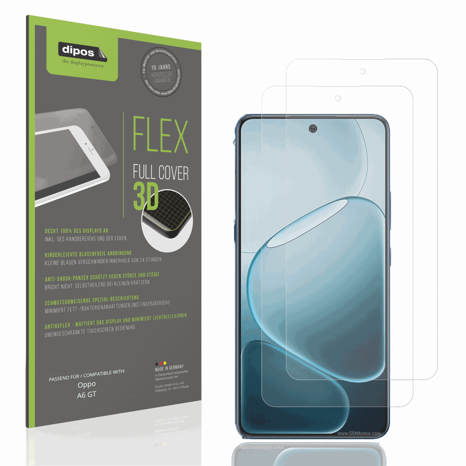 Matte Displayschutzfolie von dipos passend für Oppo A6 GT, 100% Displayabdeckung und blasenfreie Montage