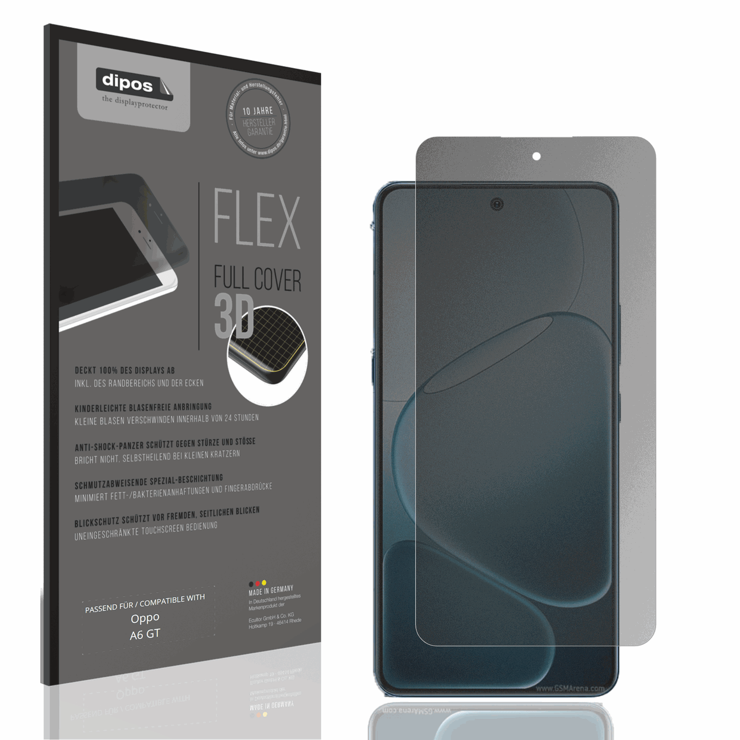 Blickschutzfolie von dipos passend für Oppo A6 GT, 100% Displayabdeckung und blasenfreie Montage