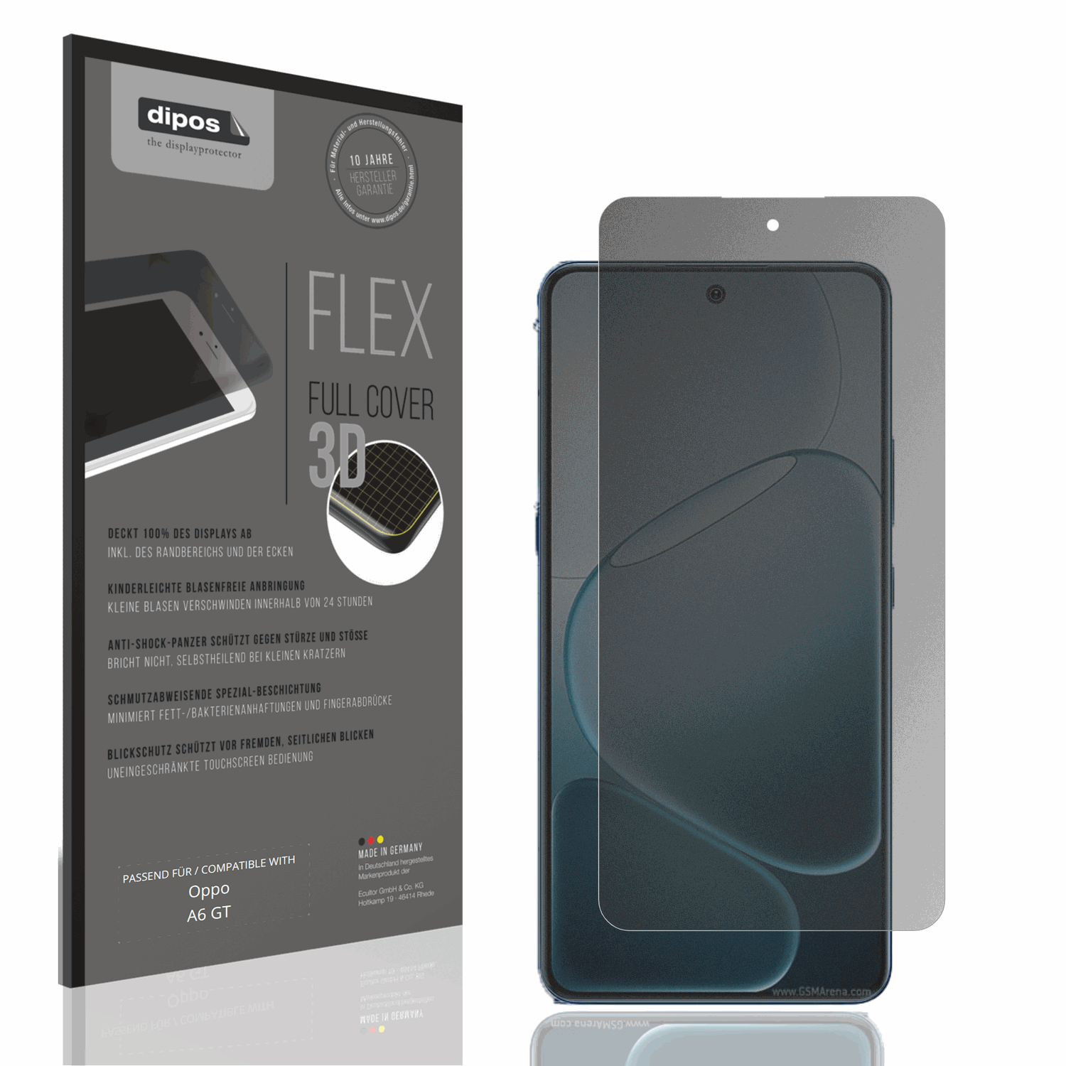 Blickschutzfolie von dipos passend für Oppo A6 GT, 100% Displayabdeckung und blasenfreie Montage