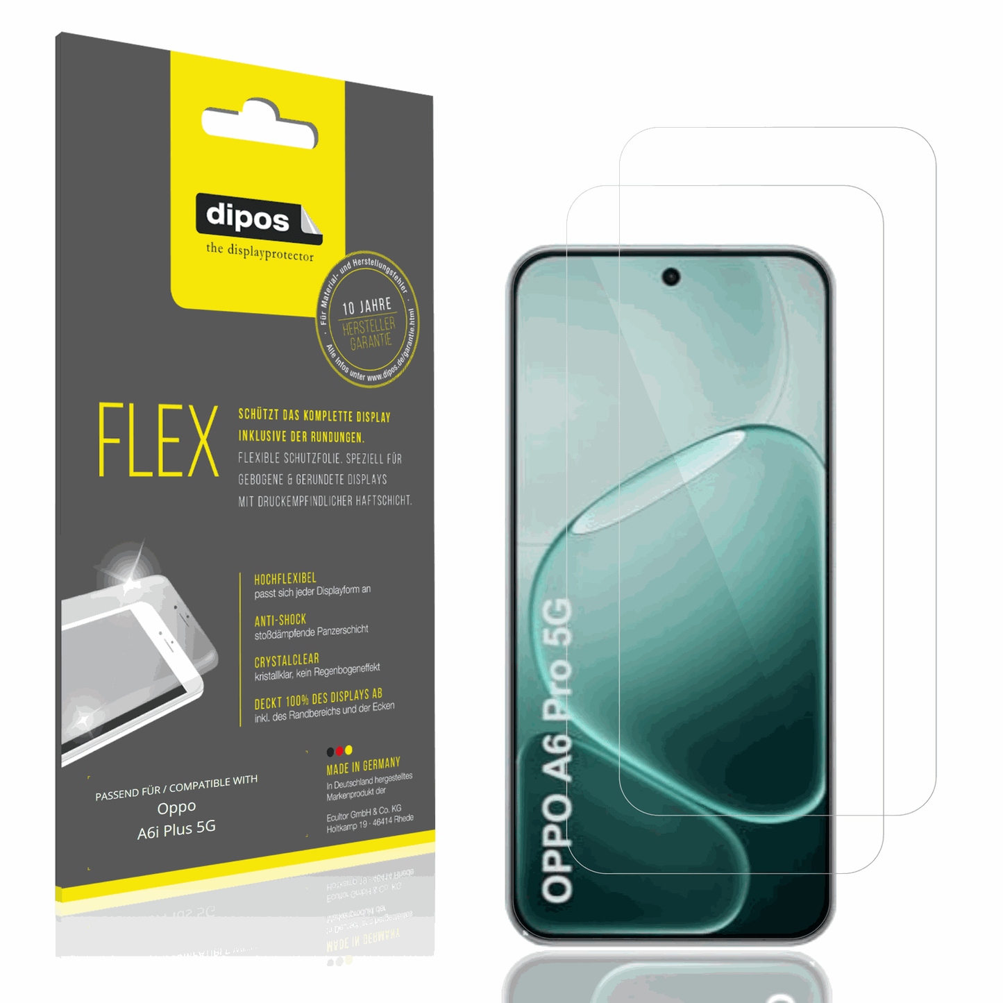 Klare Displayschutzfolie von dipos passend für Oppo A6i Plus 5G, 100% Displayabdeckung und blasenfreie Montage