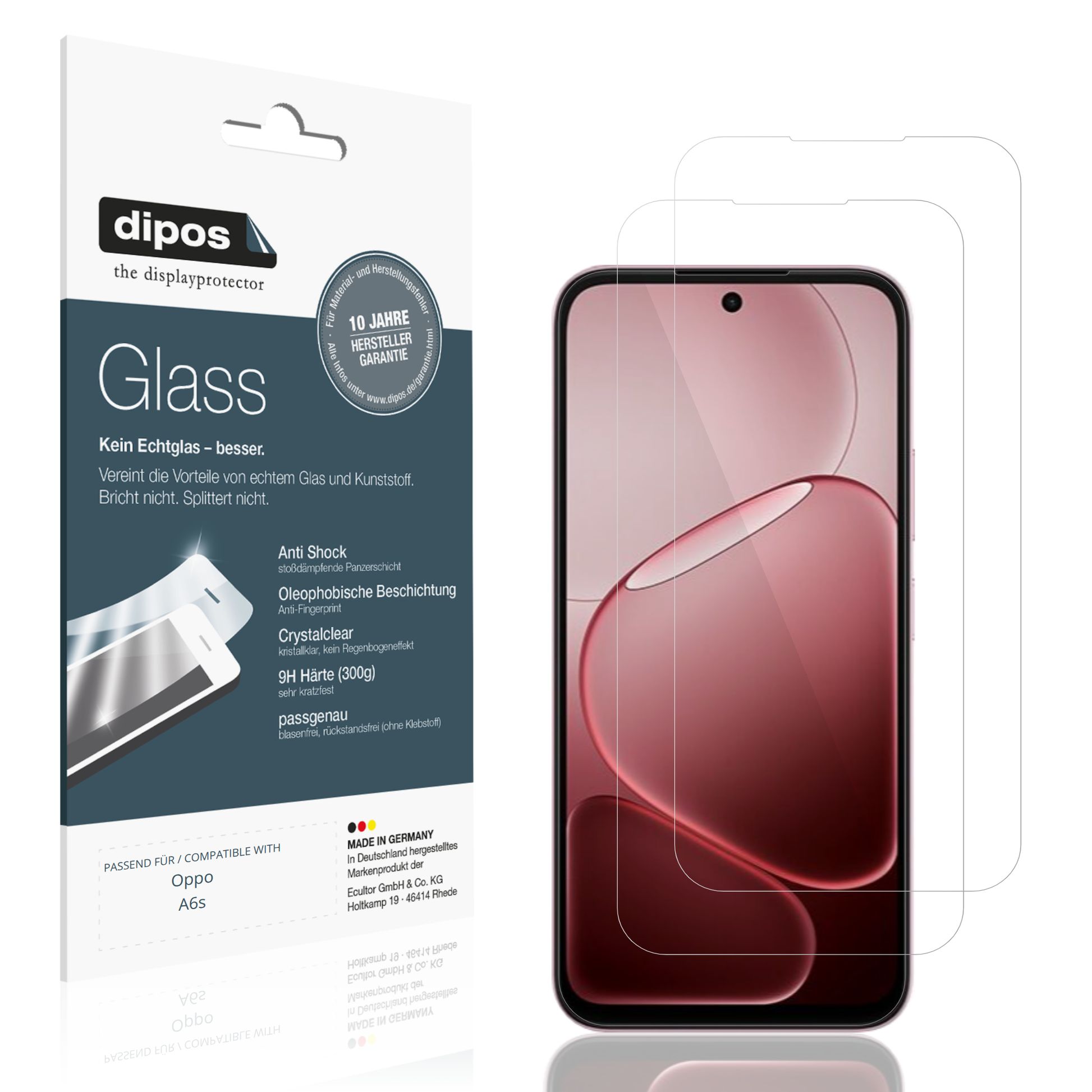 Klare Displayschutzfolie von dipos passend für Oppo A6s, 9H kratzfest und blasenfrei montiert