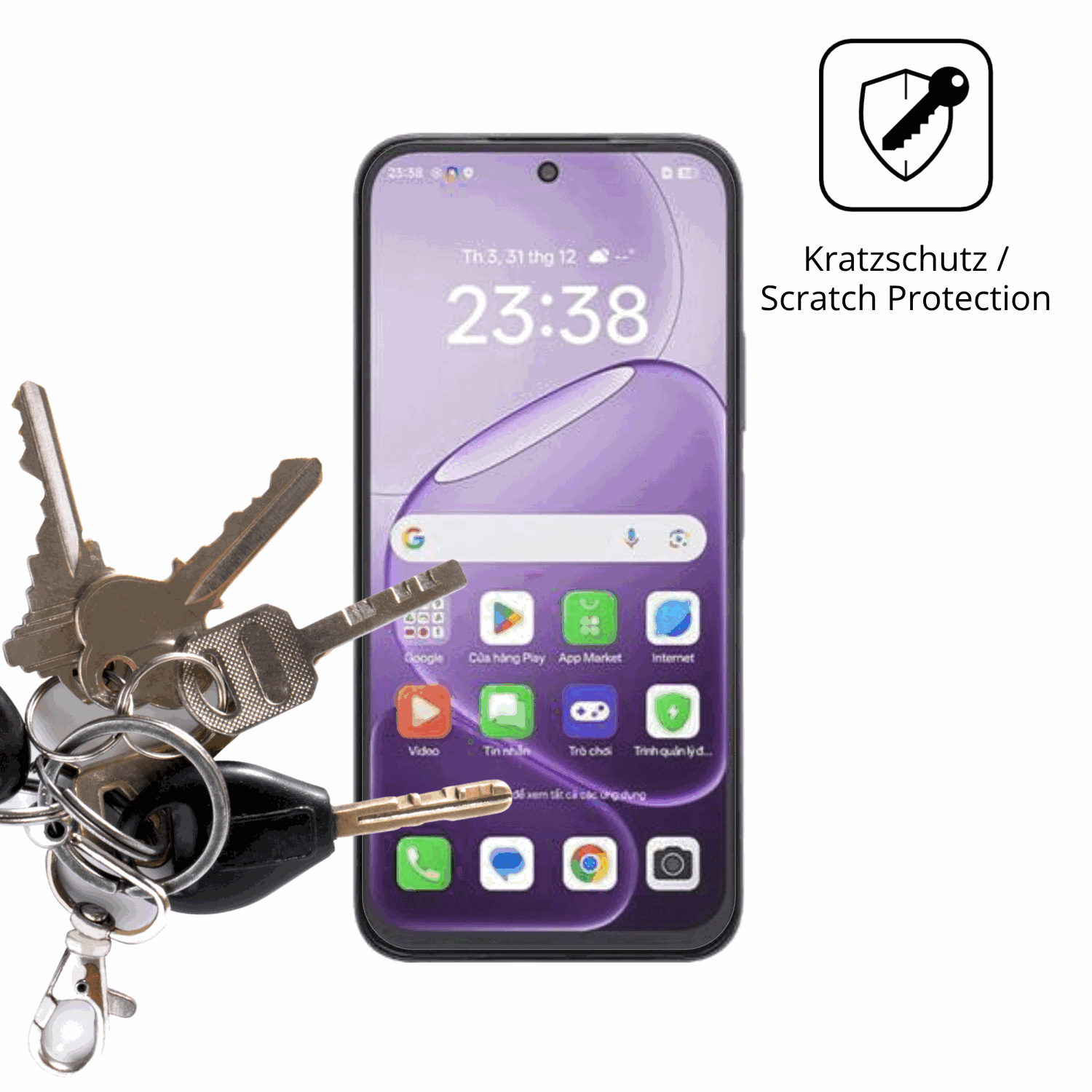 Schutz gegen Kratzer auf dem Oppo A6t Glas durch Schlüssel oder Ähnliches