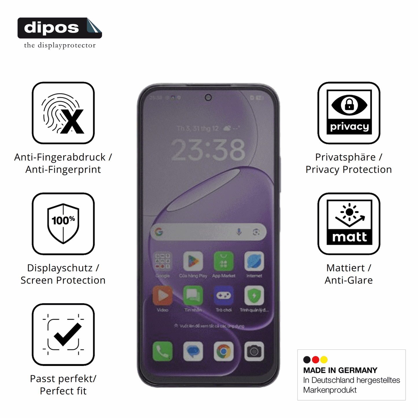 Privatsphäre-Schutz durch Sichtschutz-Folie passend zugeschnitten für Oppo A6t