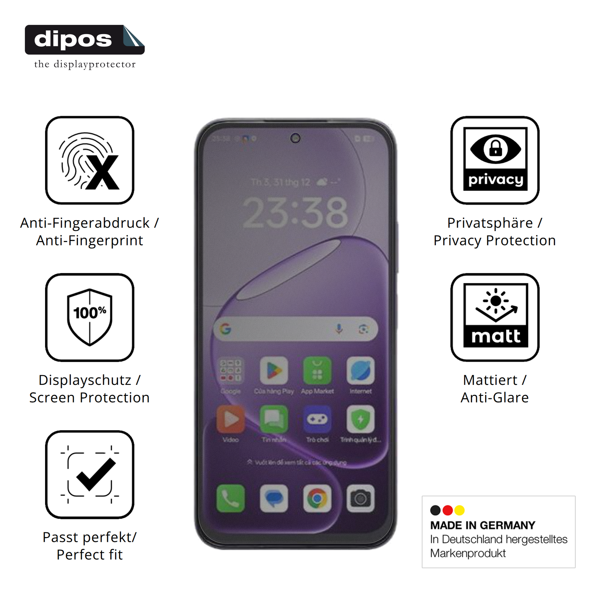 Privatsphäre-Schutz durch Sichtschutz-Folie passend zugeschnitten für Oppo A6t