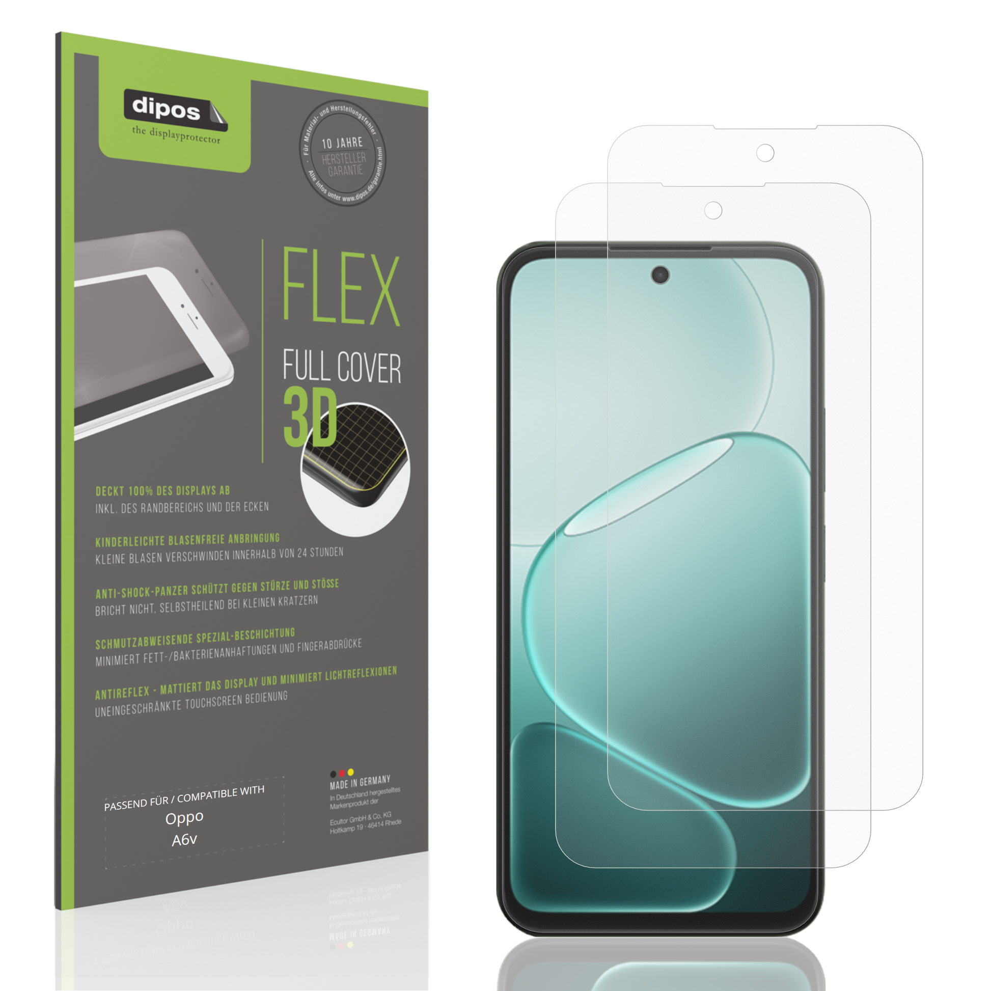 Matte Displayschutzfolie von dipos passend für Oppo A6v, 100% Displayabdeckung und blasenfreie Montage