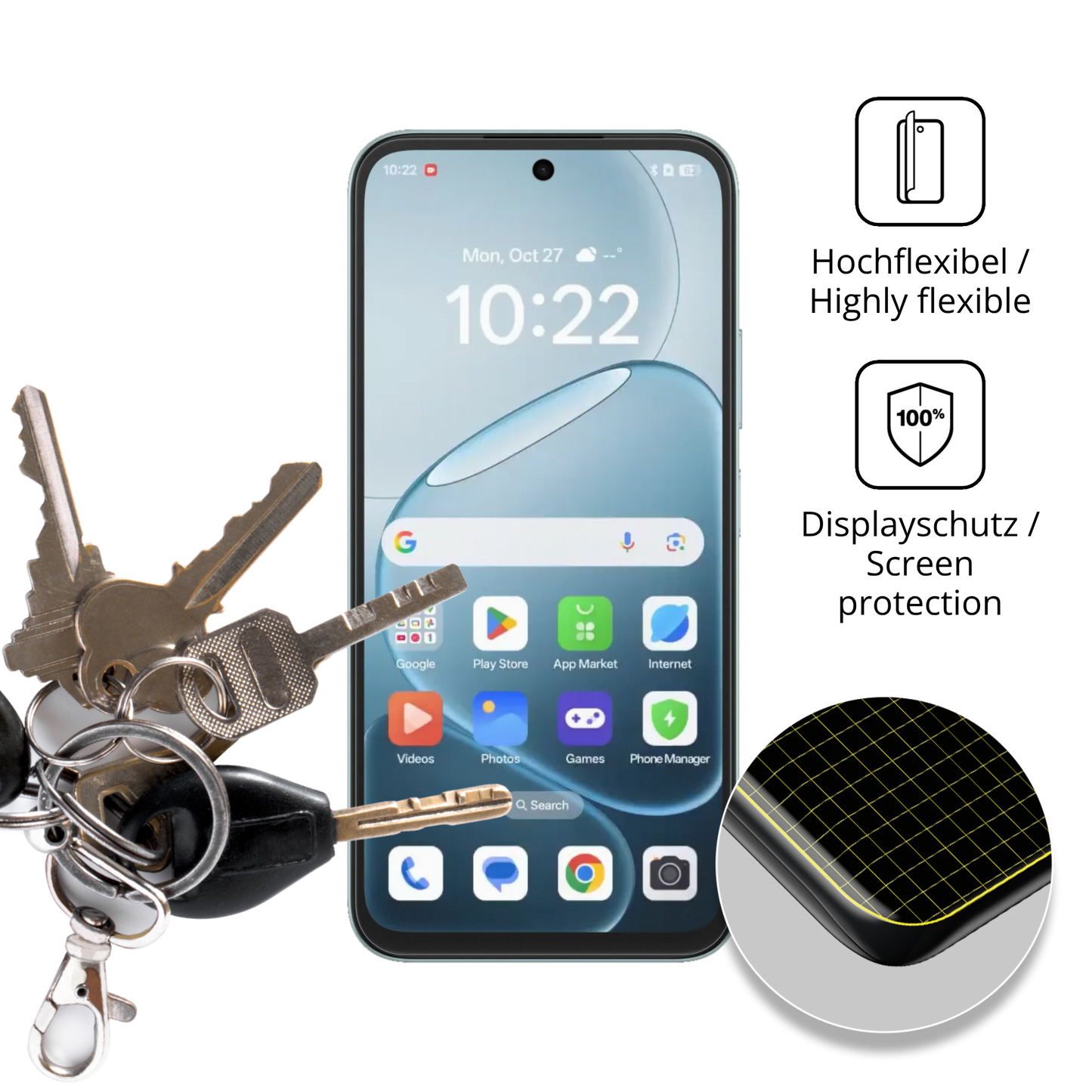 dipos Displayschutz für Oppo A6x, transparente Oberfläche, perfekte Passform auch für die Rundungen