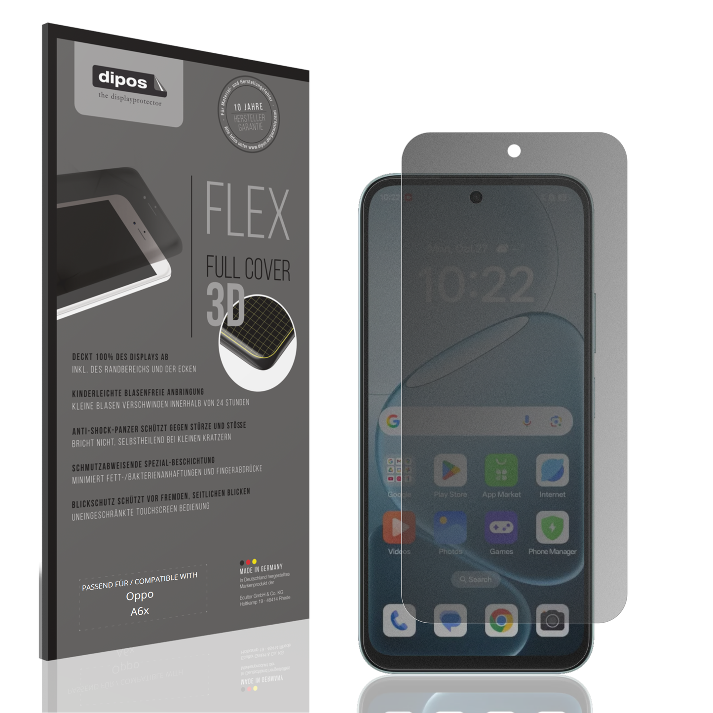 Blickschutzfolie von dipos passend für Oppo A6x, 100% Displayabdeckung und blasenfreie Montage
