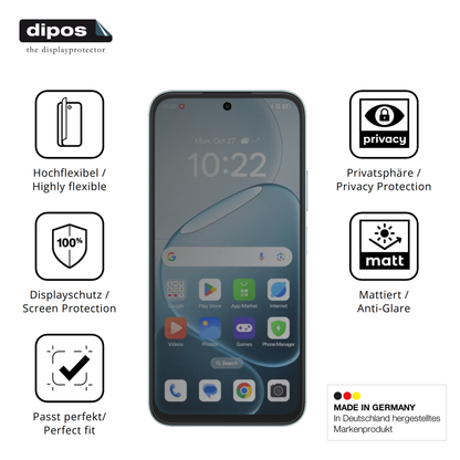 Flexible TPU-Folie passend zugeschnitten für Oppo A6x, mit Privatsphäre-Schutz durch Sichtschutz-Folie