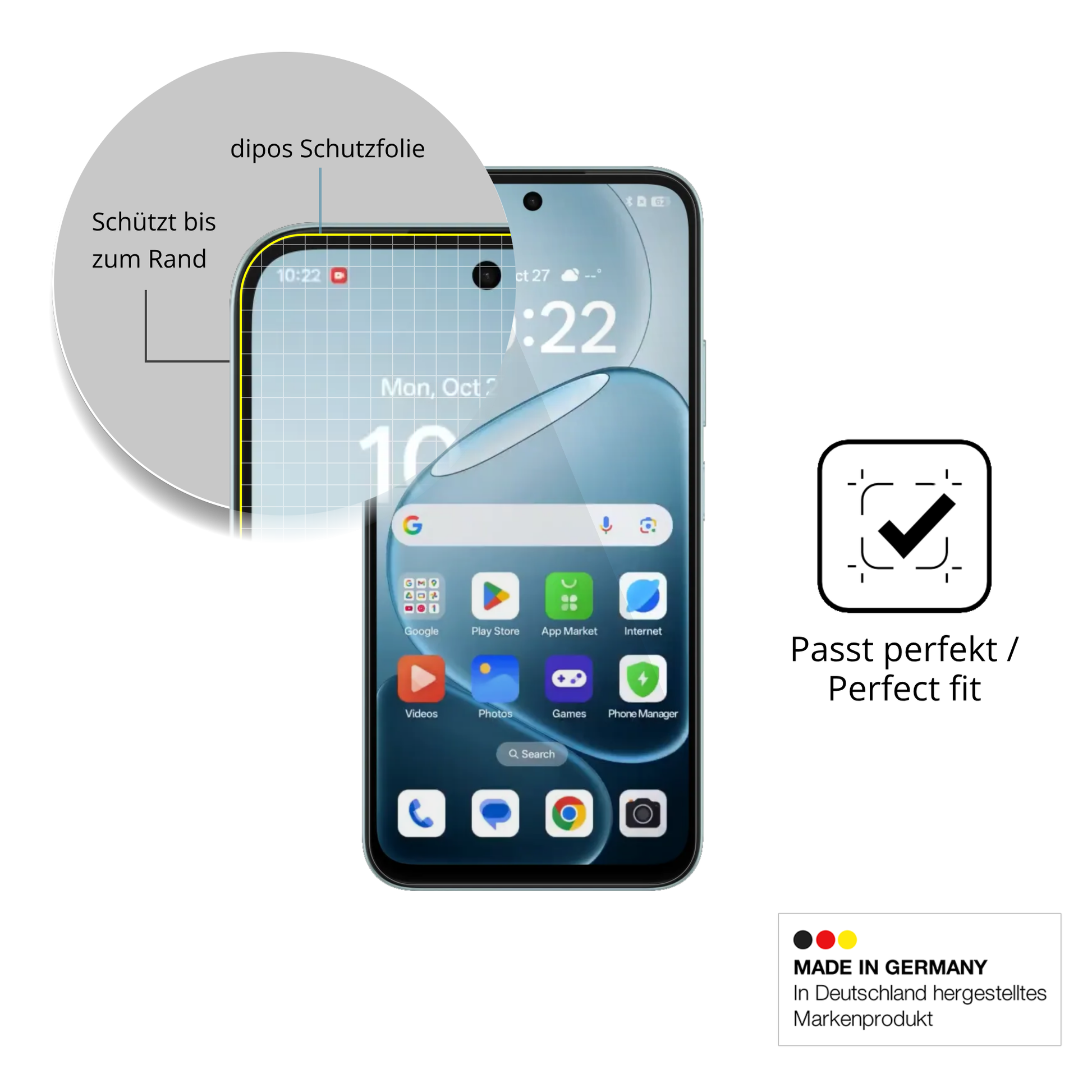 Schutzfolie mit optimaler Passform, zur Verwendung mit Hüllen geeignet