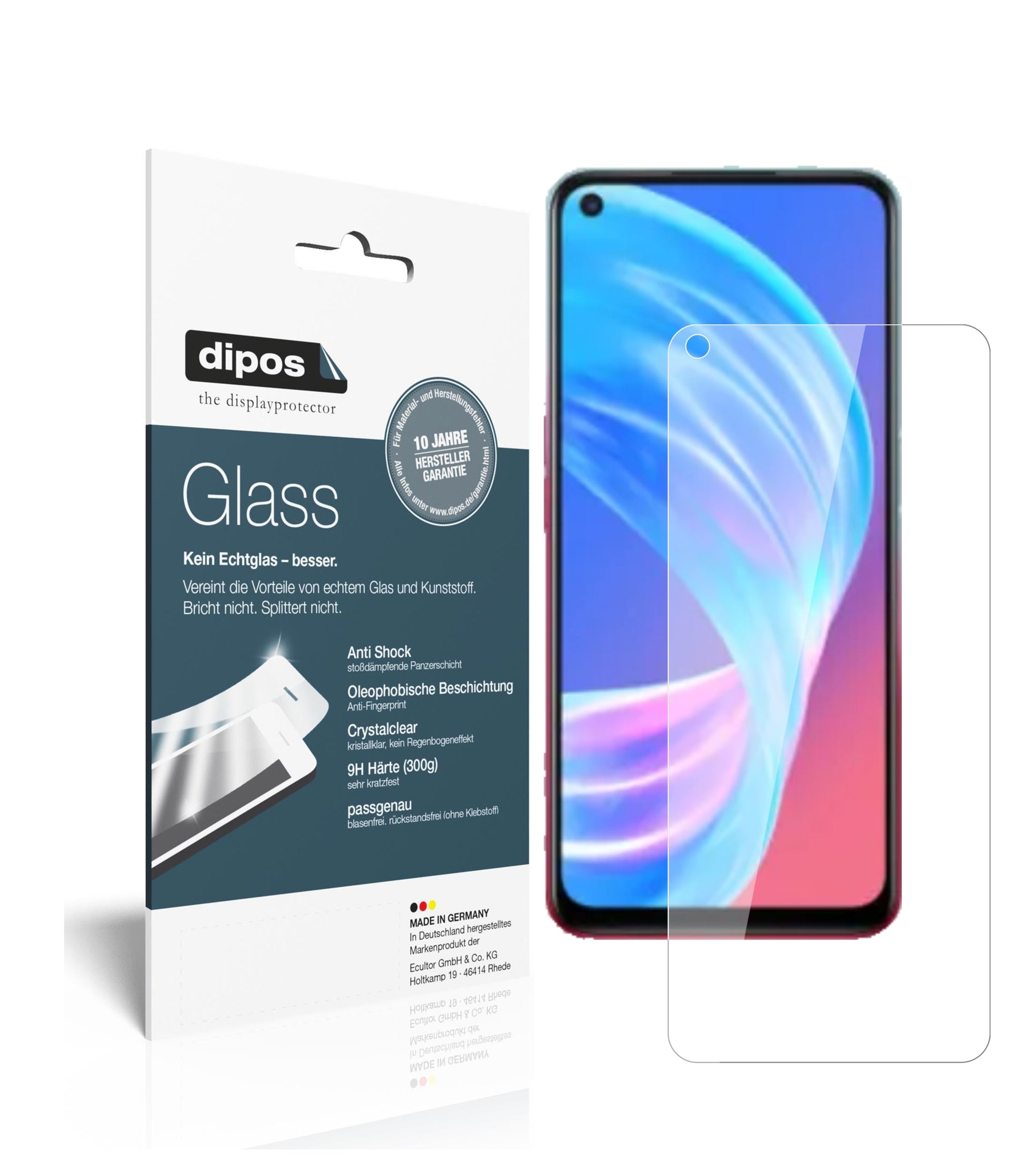 Klare Displayschutzfolie von dipos passend für Oppo A73 5G, 9H kratzfest und blasenfrei montiert