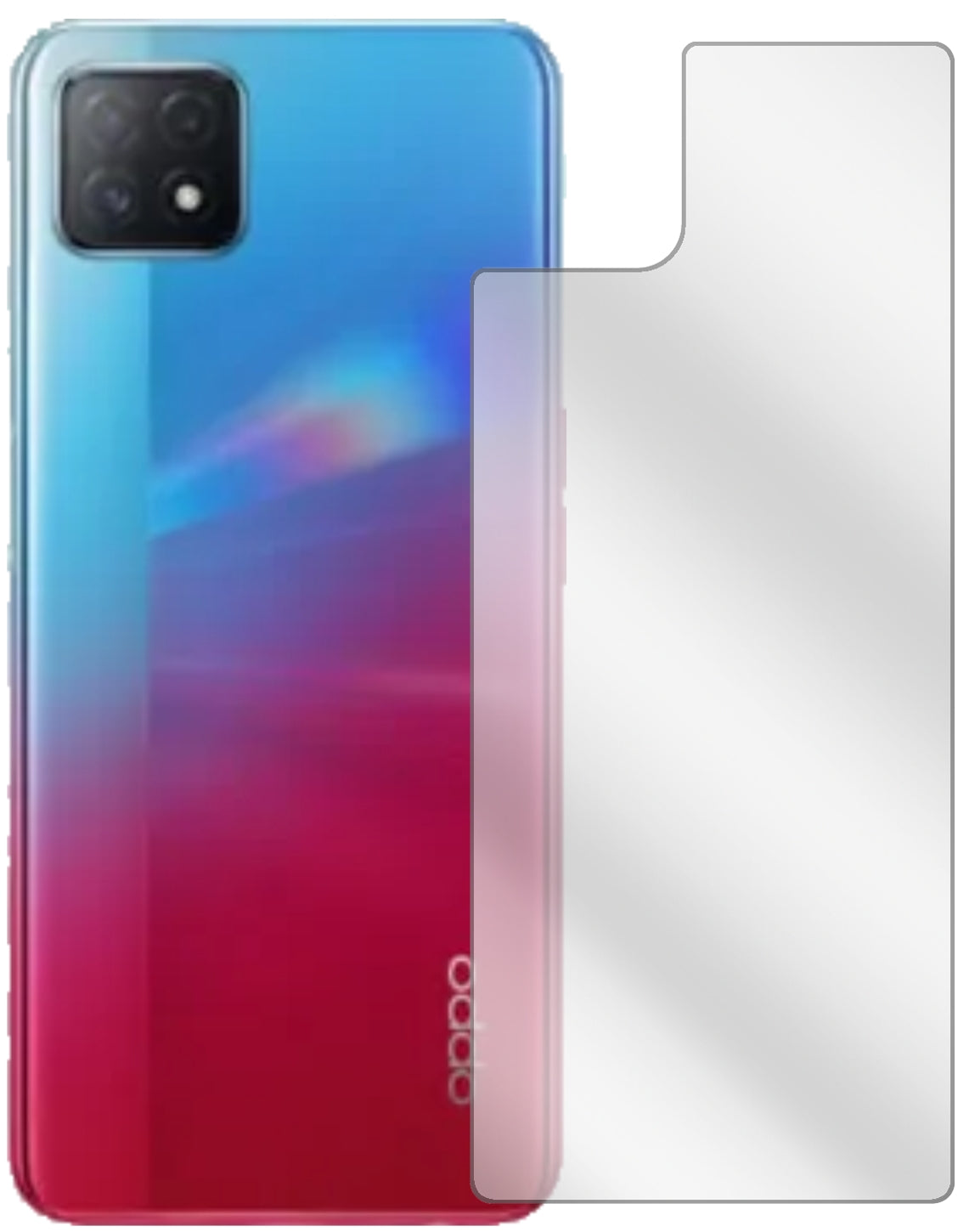 OppoA72 5G Rückseite mit aufgebrachter dipos Displayschutzfolie, glasklare Darstellung ohne Einschränkungen
