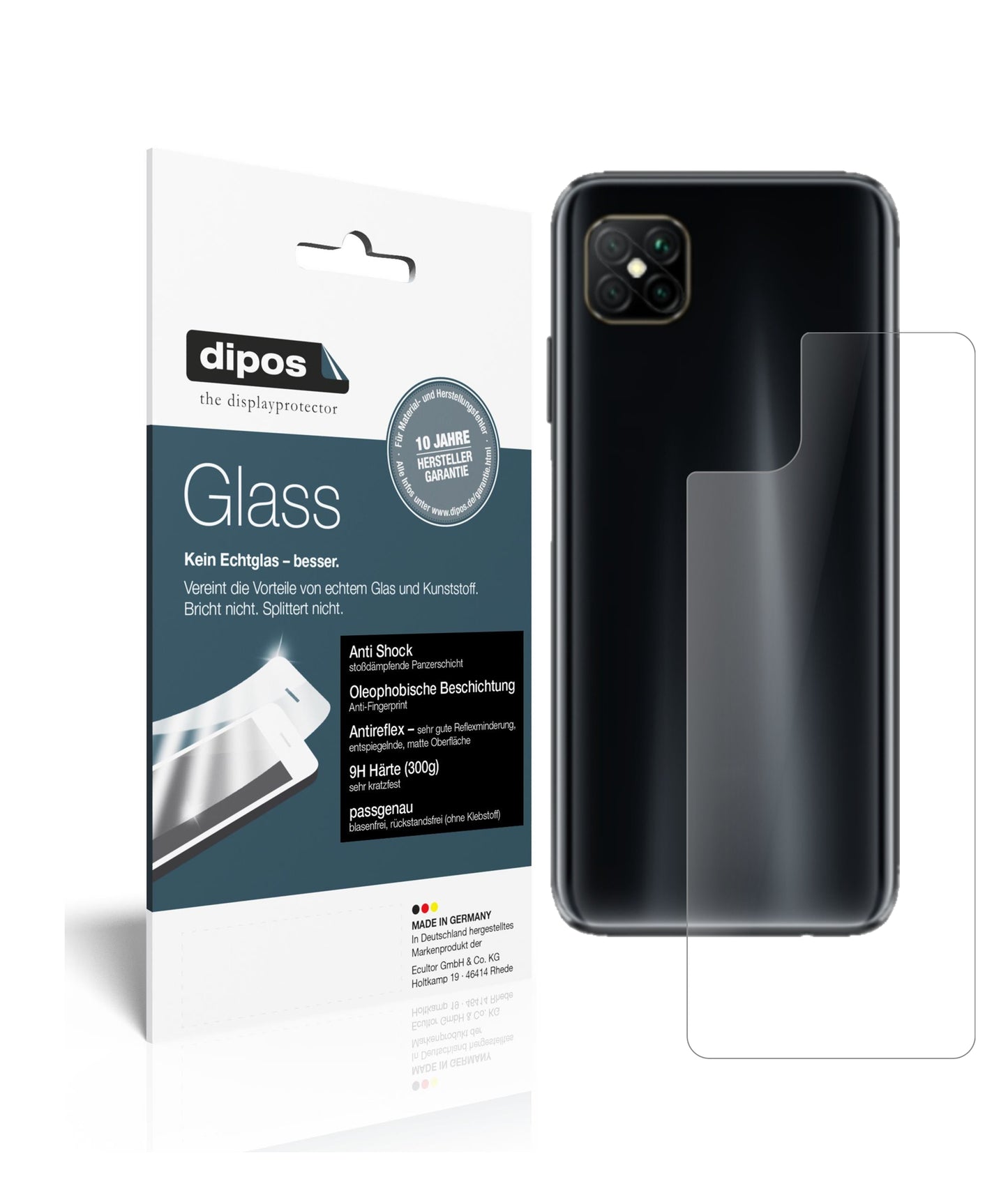 Mattes Panzerglas: Schutz vor Brüchen, Fingerabdrücken und Bildschirmblendung für Oppo-A92s Rückseite