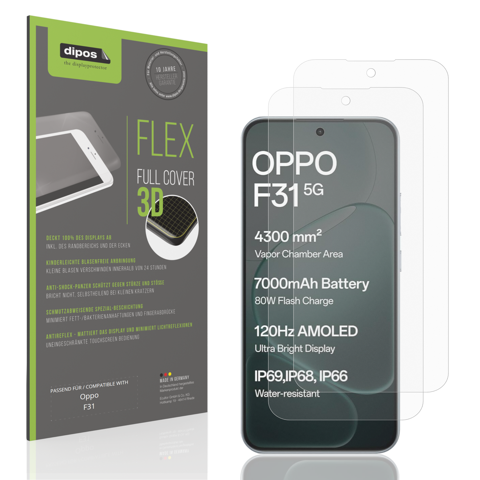 Matte Displayschutzfolie von dipos passend für Oppo F31, 100% Displayabdeckung und blasenfreie Montage