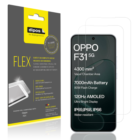 Klare Displayschutzfolie von dipos passend für Oppo F31, 100% Displayabdeckung und blasenfreie Montage