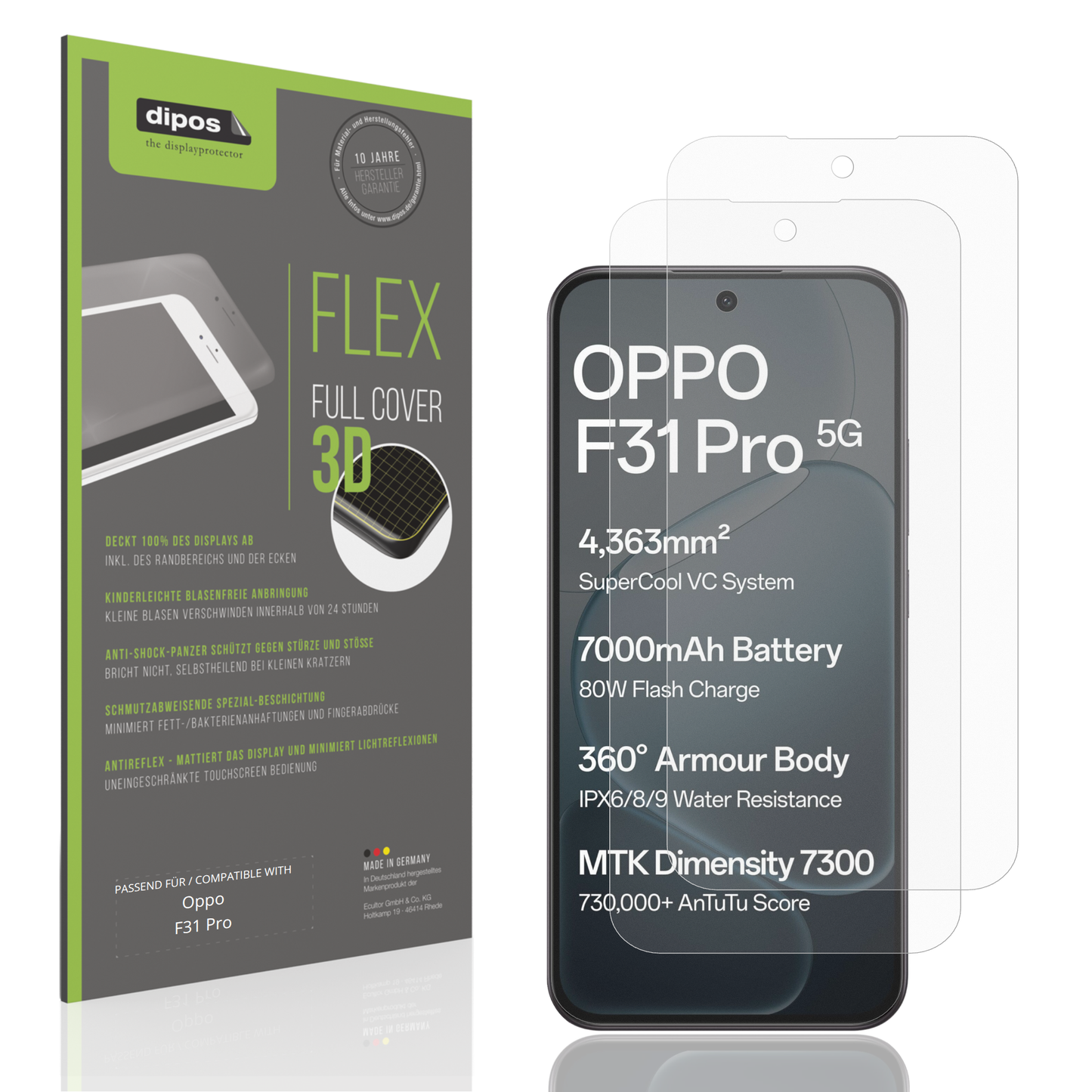 Matte Displayschutzfolie von dipos passend für Oppo F31 Pro, 100% Displayabdeckung und blasenfreie Montage