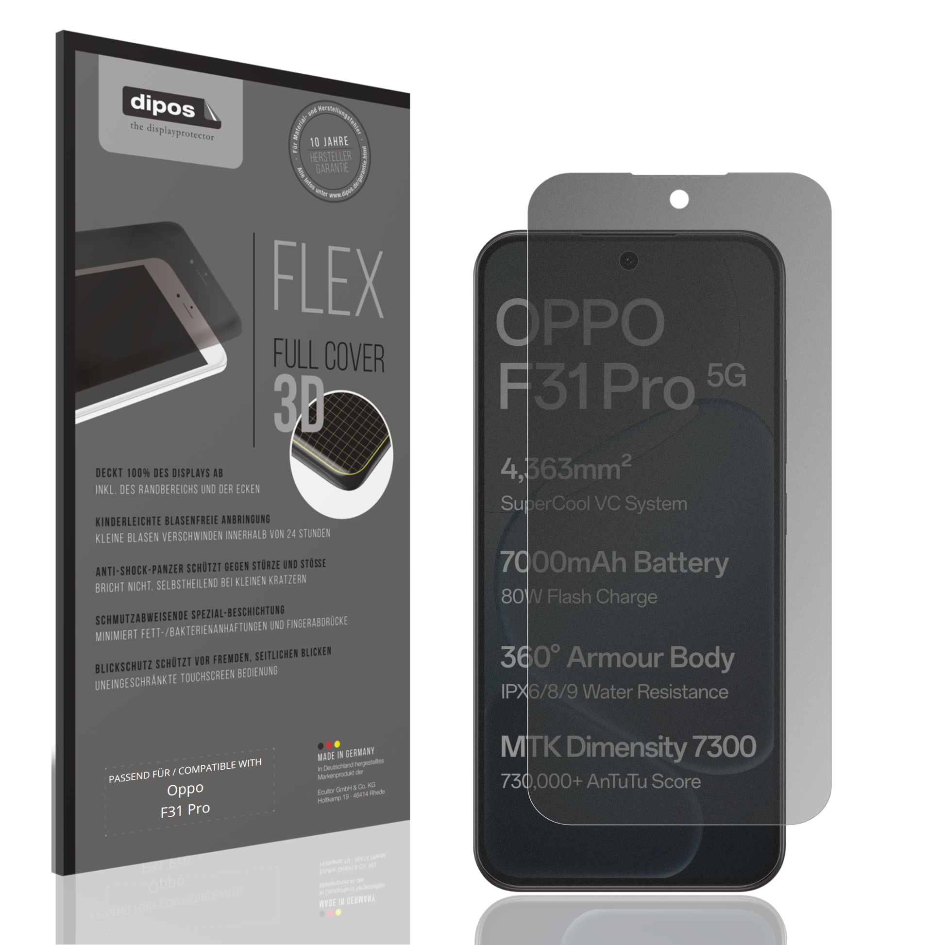 Blickschutzfolie von dipos passend für Oppo F31 Pro, 100% Displayabdeckung und blasenfreie Montage