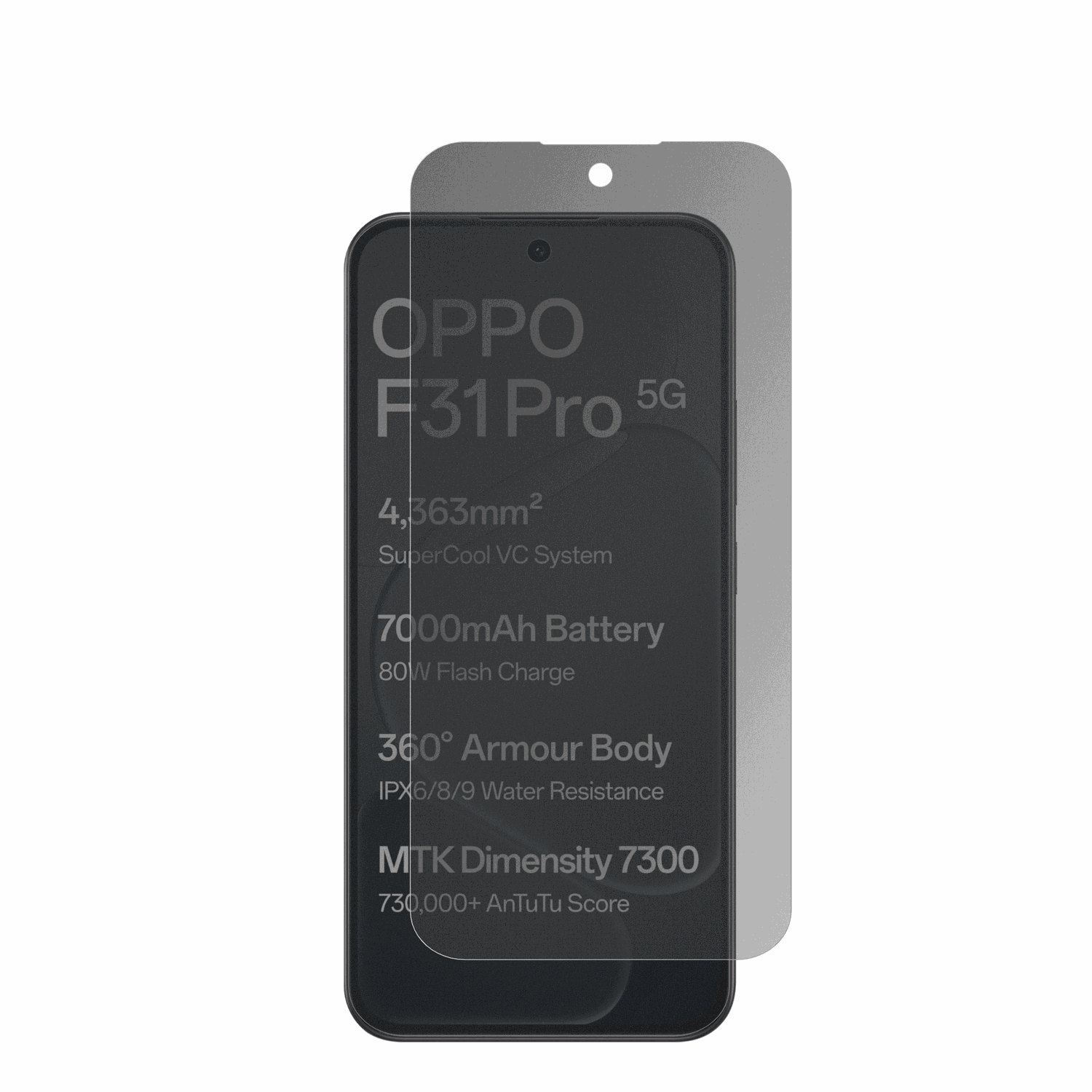 OppoF31 Pro mit aufgebrachter dipos Flex Schutzfolie, die seitliche Einblicke blockiert