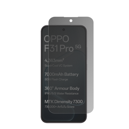 OppoF31 Pro mit aufgebrachter dipos Flex Schutzfolie, die seitliche Einblicke blockiert
