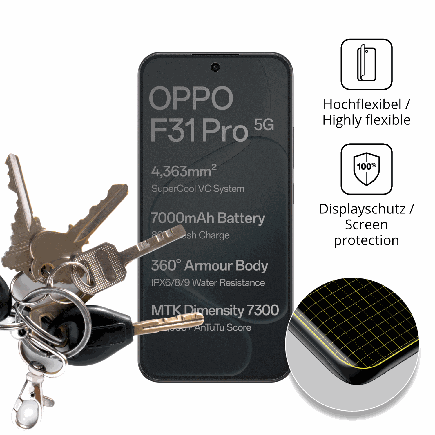 dipos Displayschutz für Oppo F31 Pro, mit Blickschutzfilter und perfekter Passform auch für die Rundungen