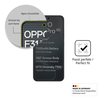 Schutz gegen Kratzer auf dem Oppo F31 Pro Glas durch Schlüssel, Stöße gegen die Tischkante oder Stürze